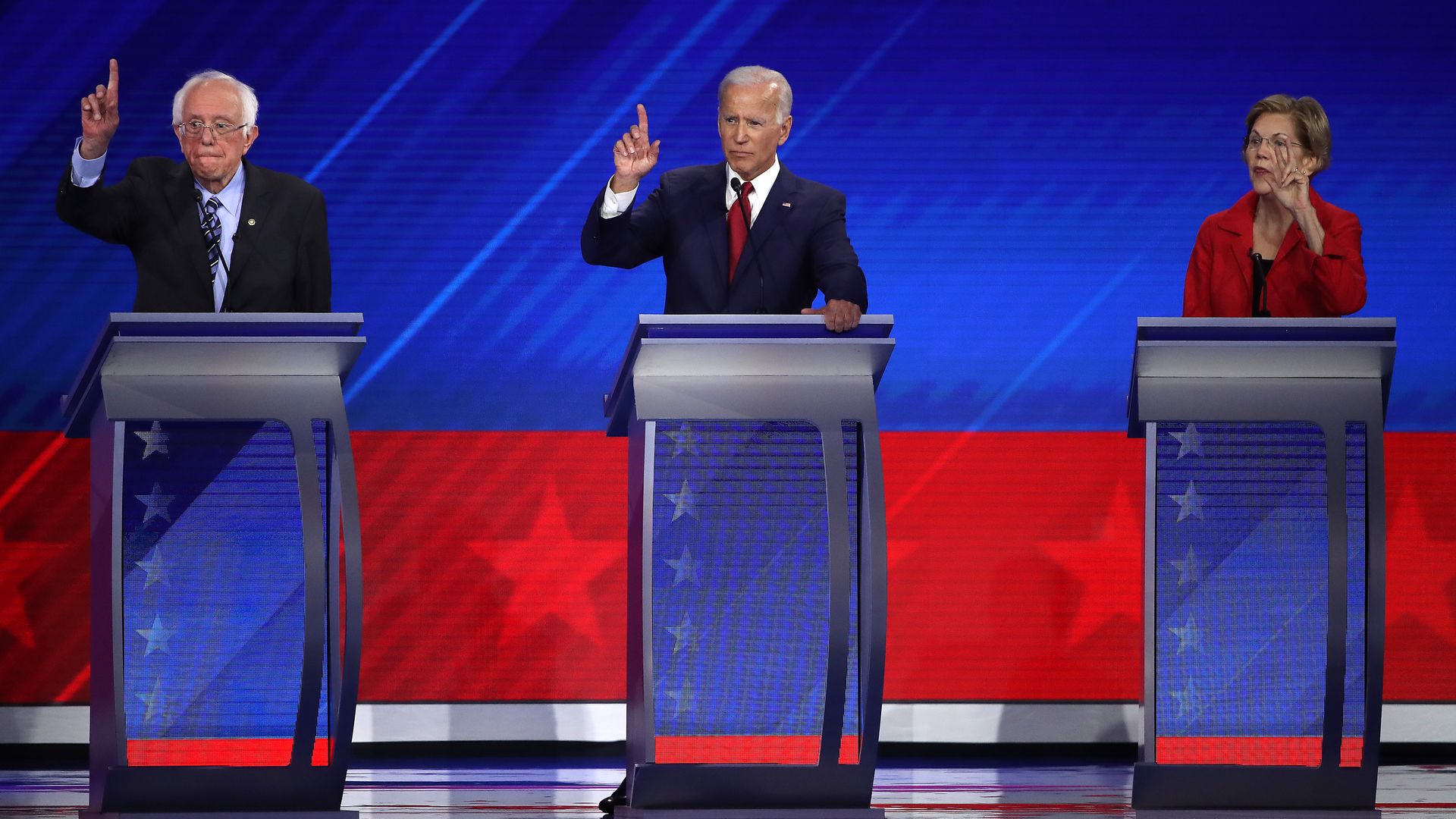 Democratic presidential candidates bernie sanders, joe biden and elizabeth warren