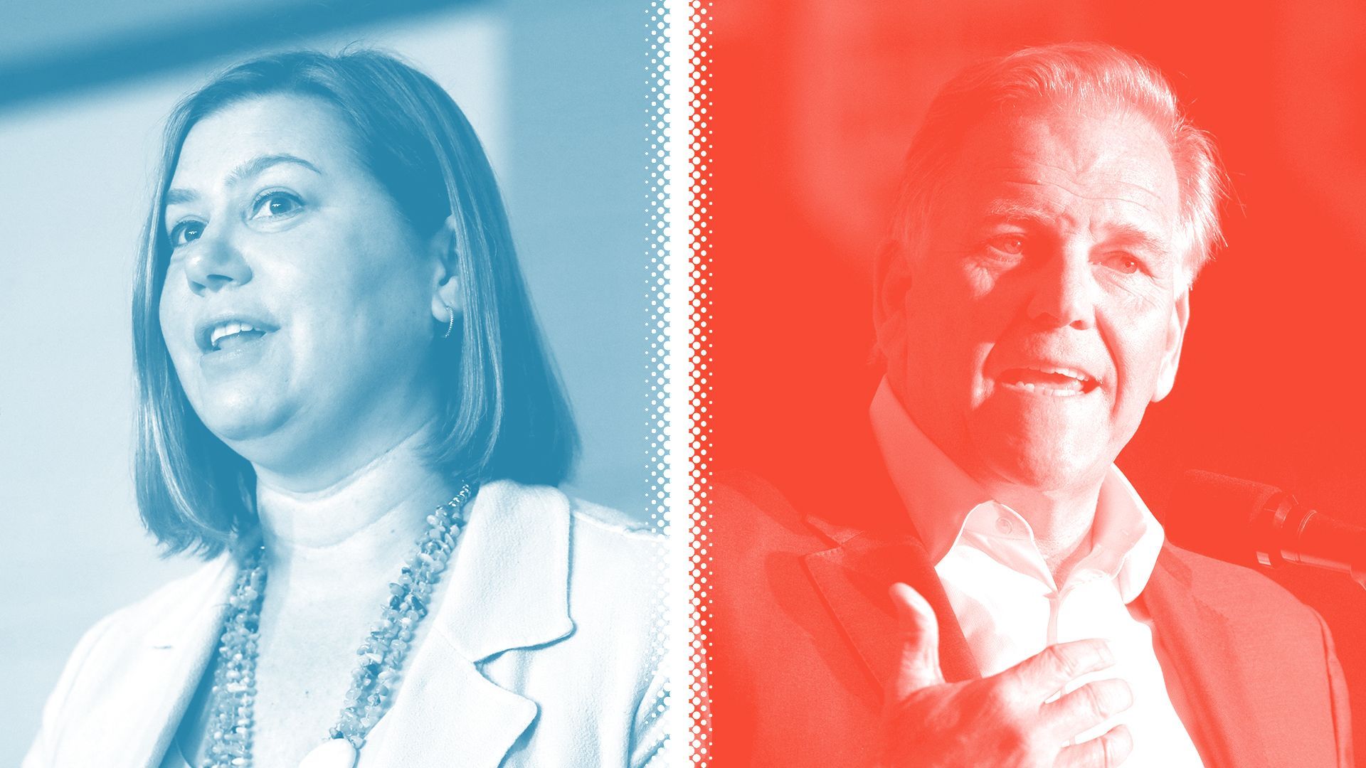 Photo illustration of Elissa Slotkin and Mike Rogers.