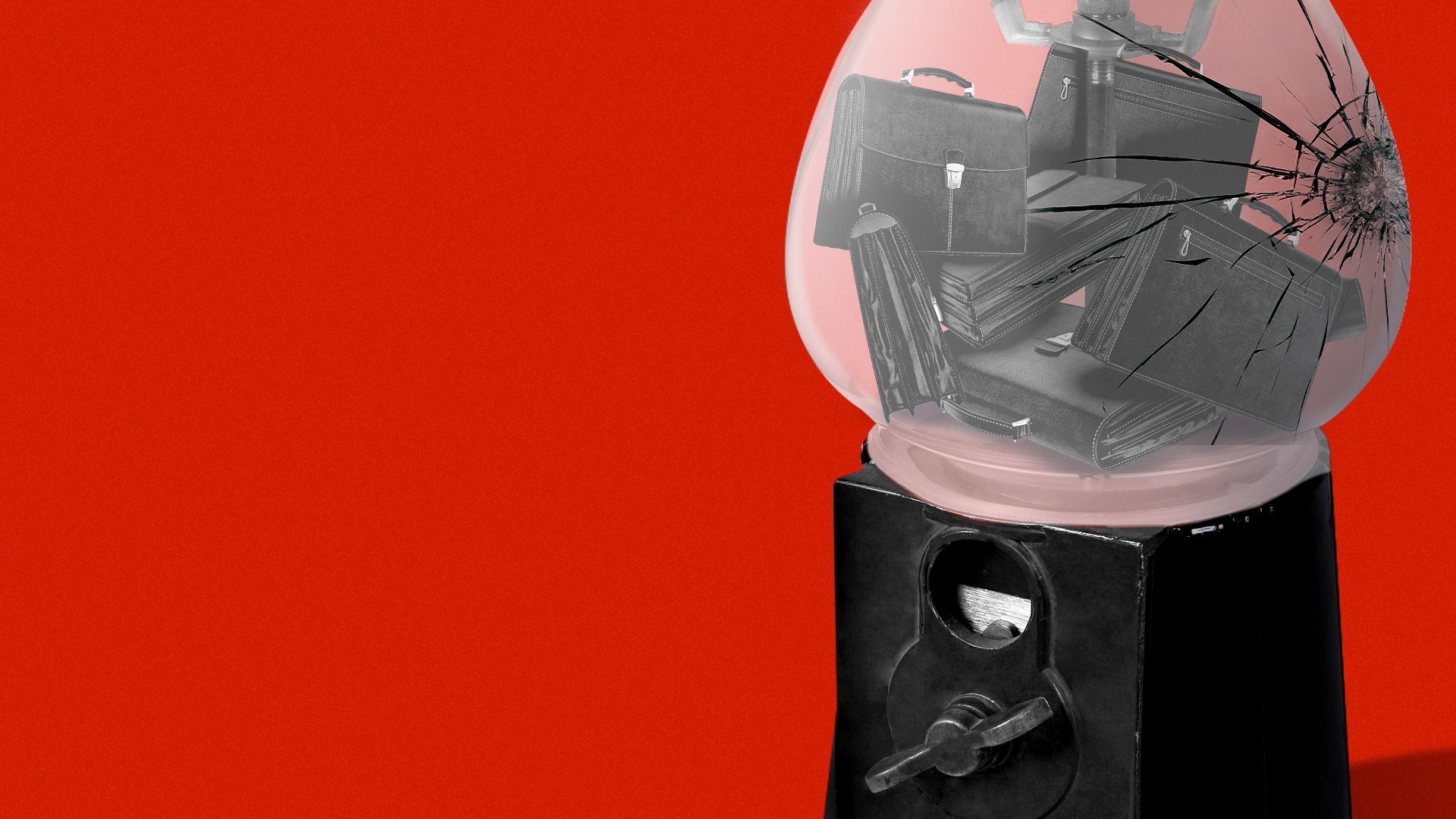 Illustration of a cracked candy dispenser full of briefcases.