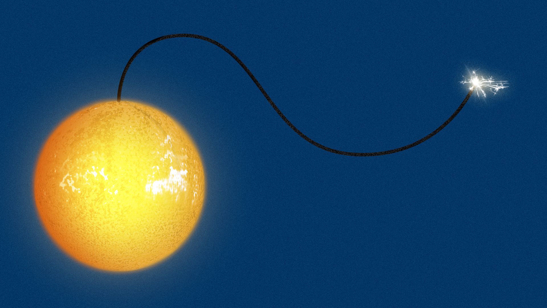 Illustration of the sun as a bomb with an extra long lit fuse.  