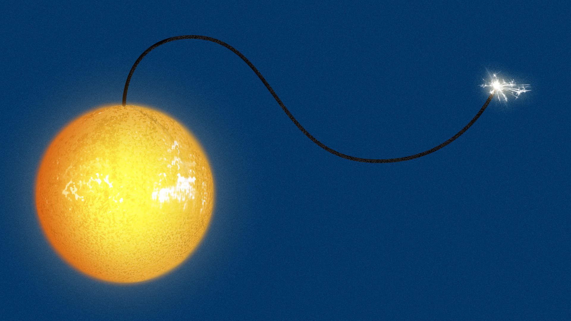 Illustration of the sun as a bomb with an extra long lit fuse.