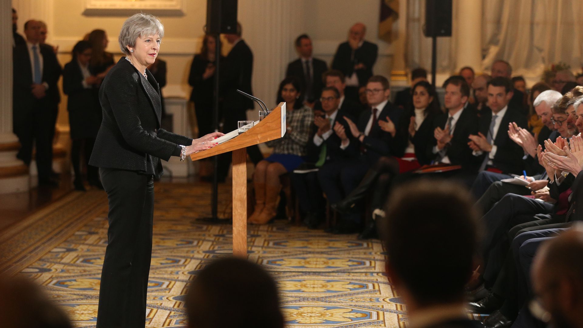 British Prime Minister Theresa May delivers her latest Brexit speech at Mansion House on March 2, 2018, in London, England.