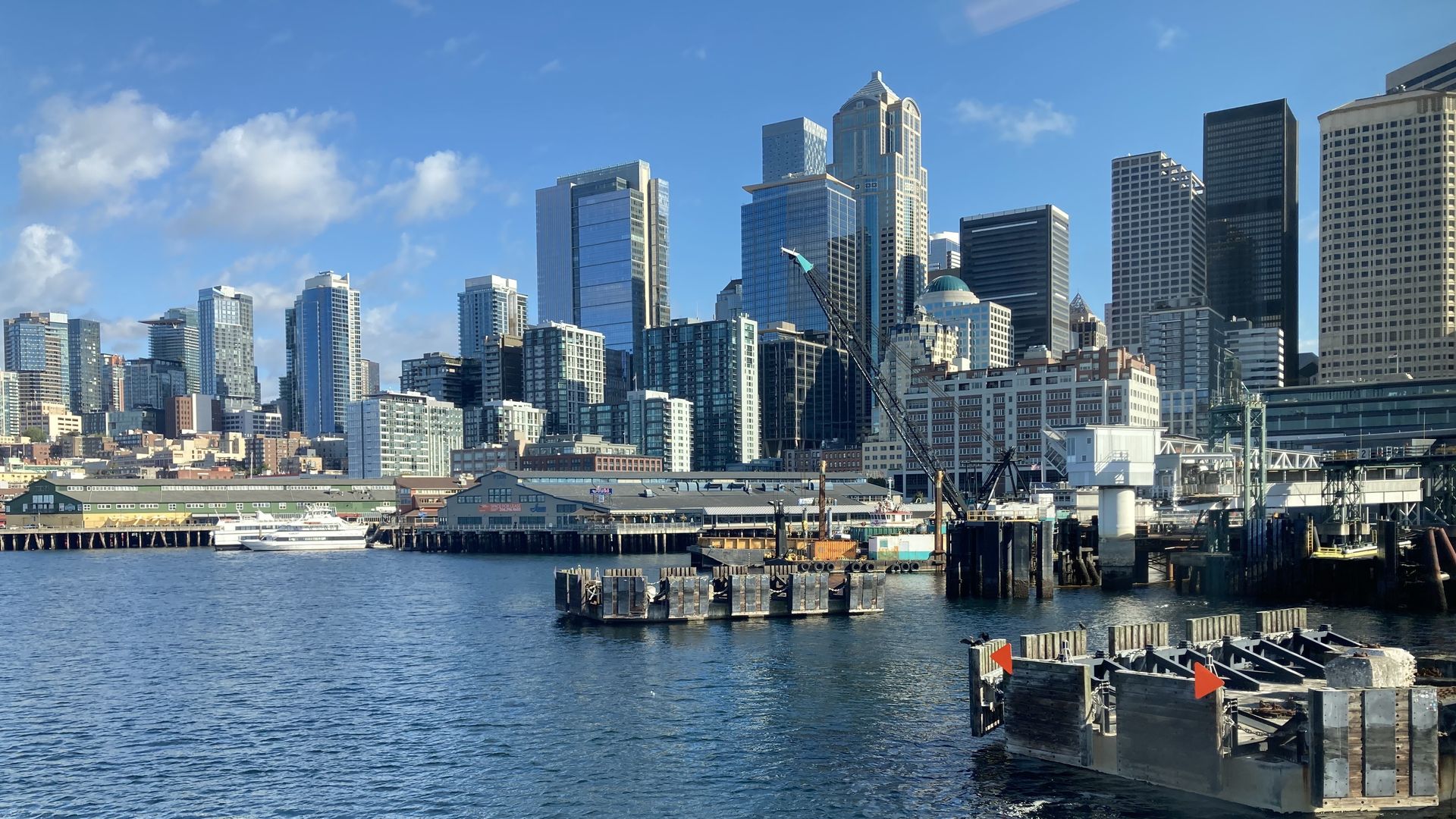 Seattle as seen from a ferry in Elliott Bay. 