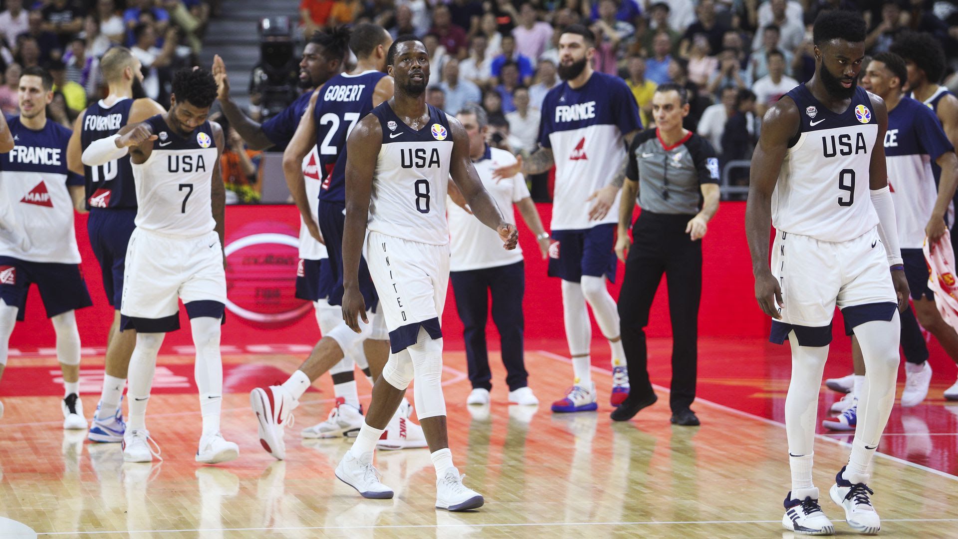 Team USA and Team France during the 2019 basketball world cup