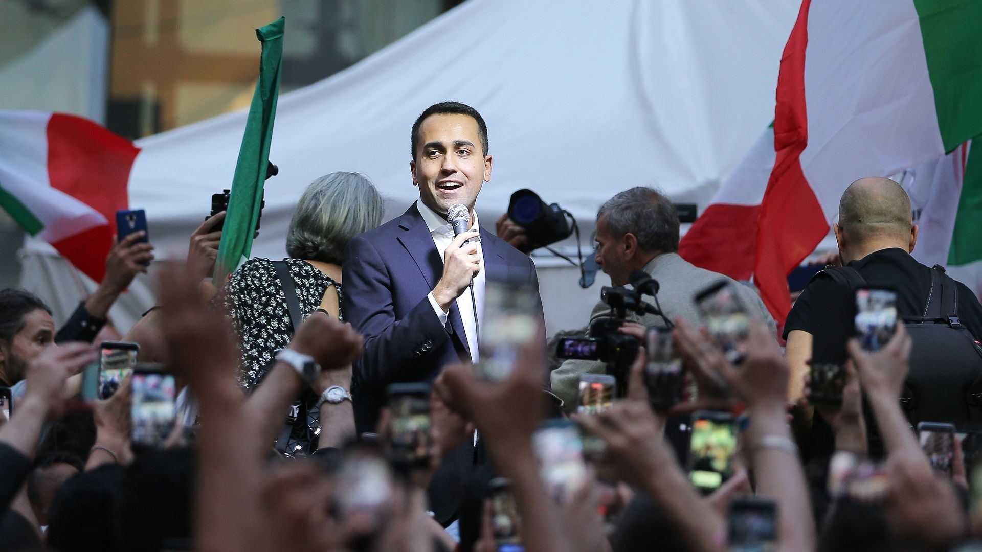 Political leader of the 5 Star Movement, Luigi Di Maio, speaks to the crowd during a meeting in Naples