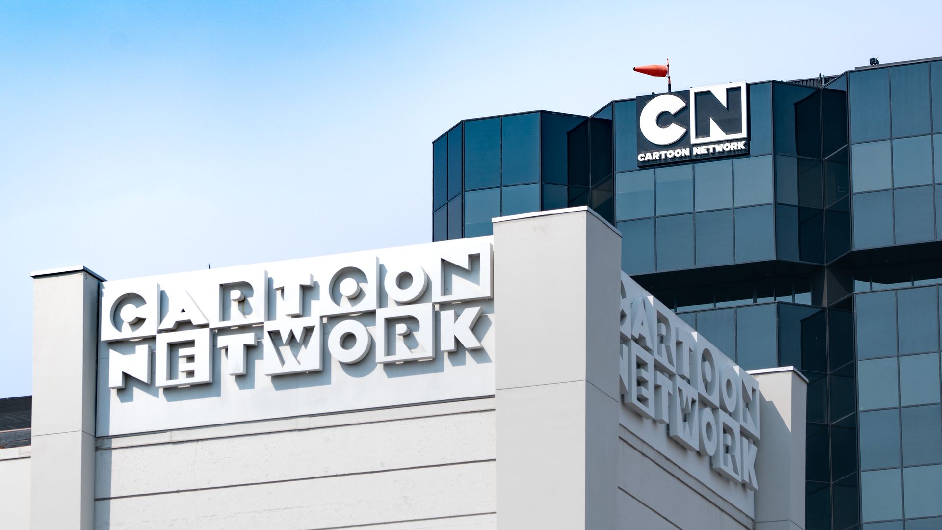 The exterior of an office building with the logo for the Cartoon Network