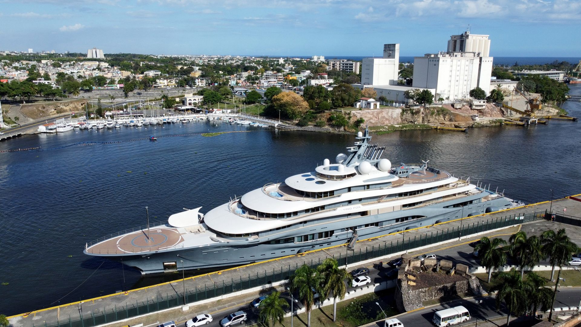 A yacht belonging to Russian oligarch Dmitry Kamenshchik at the Don Diego port, in Santo Domingo, the Dominican Republic on April 1.