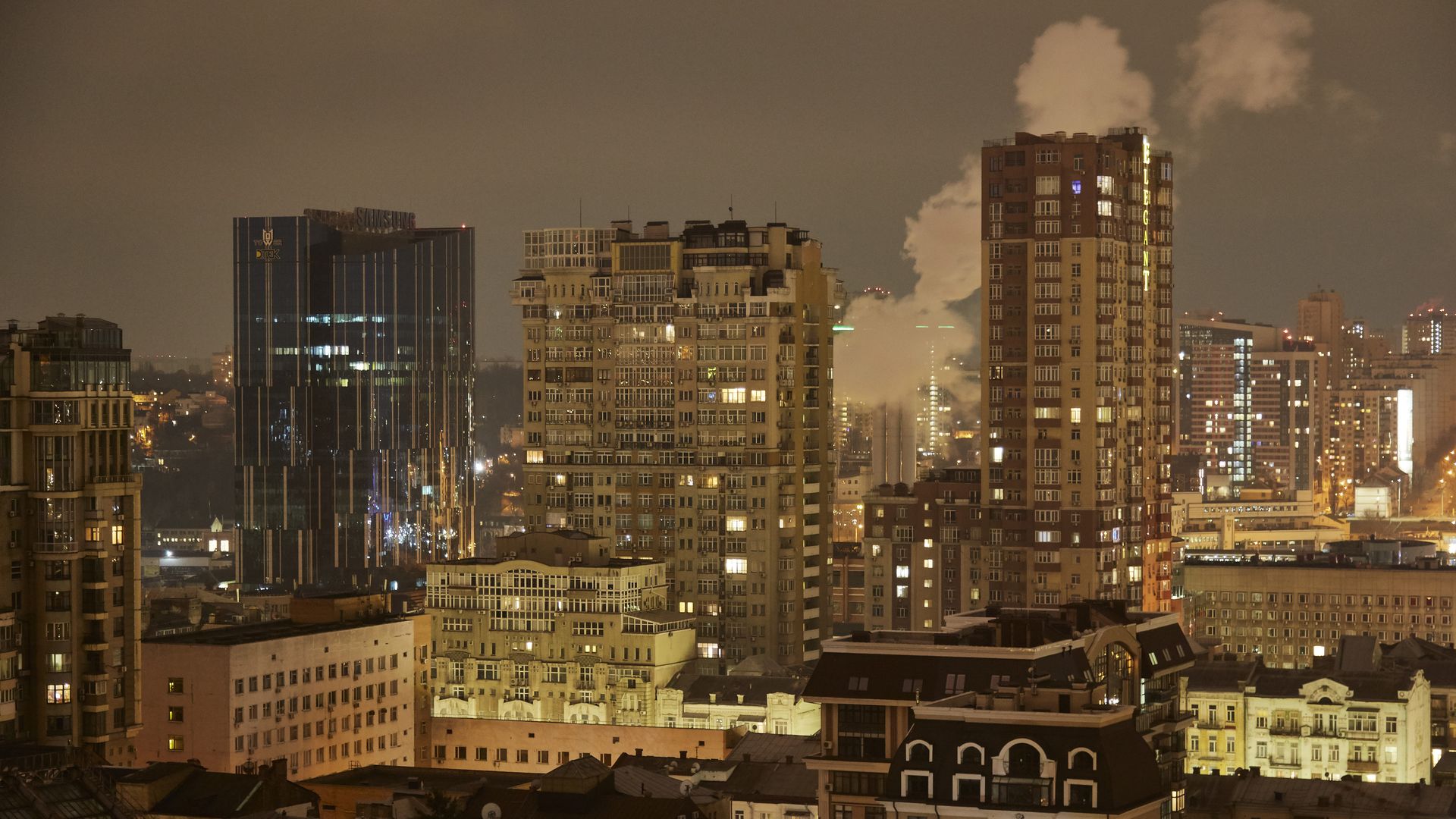  A night view of Kyiv as the Kyiv mayor declared a curfew from 10pm to 7am on February 24, 2022 in Kyiv, Ukraine.