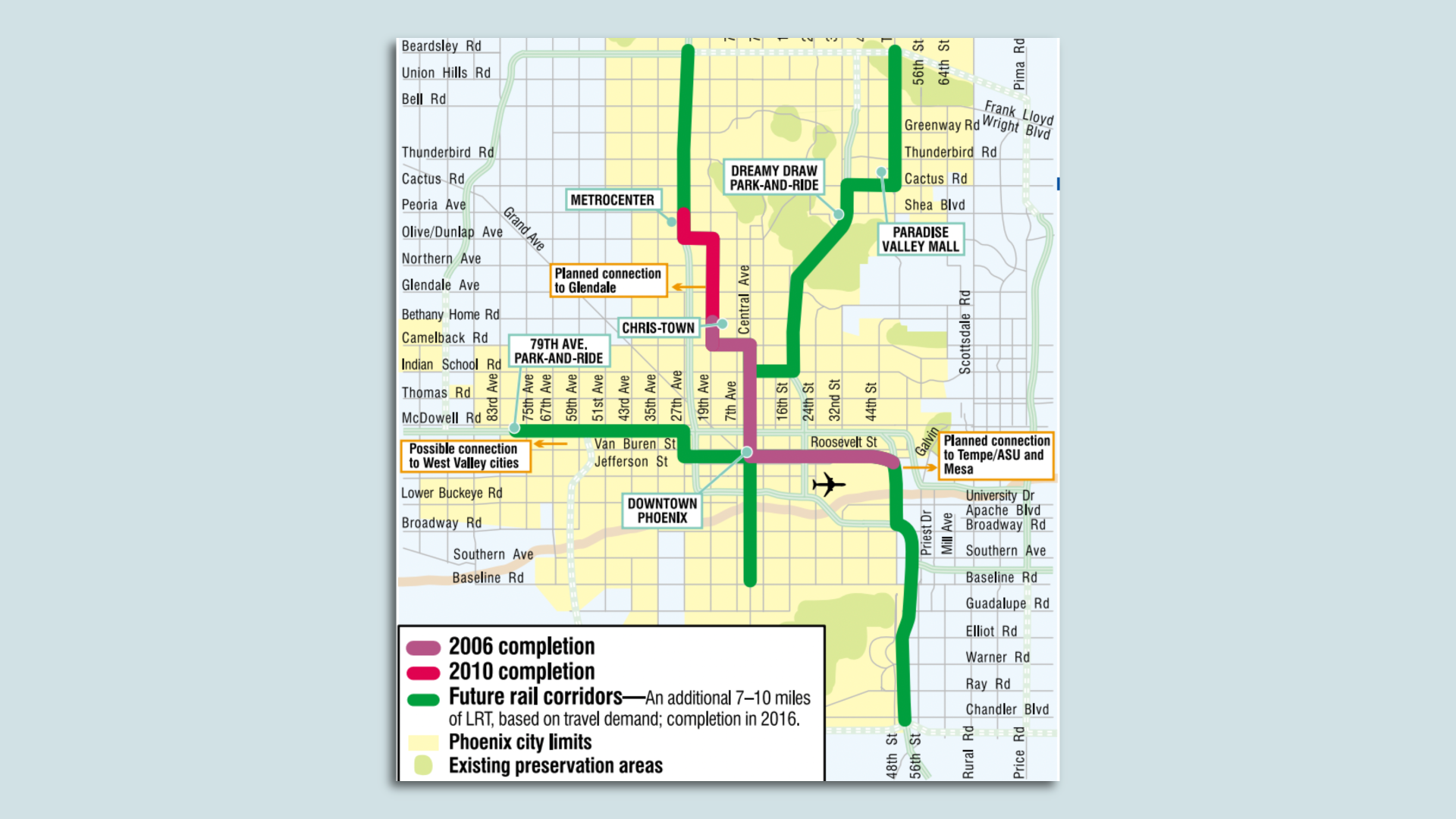 A map showing proposed light rail routes.