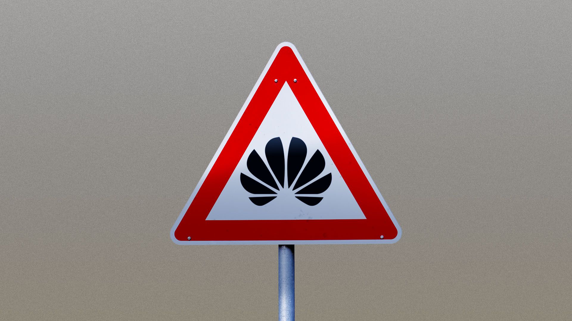Illustration of a warning sign featuring the Huawei logo