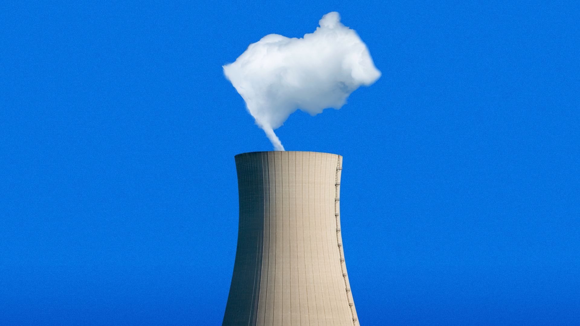 Illustration of a nuclear power plant tower with steam in the shape of a white flag