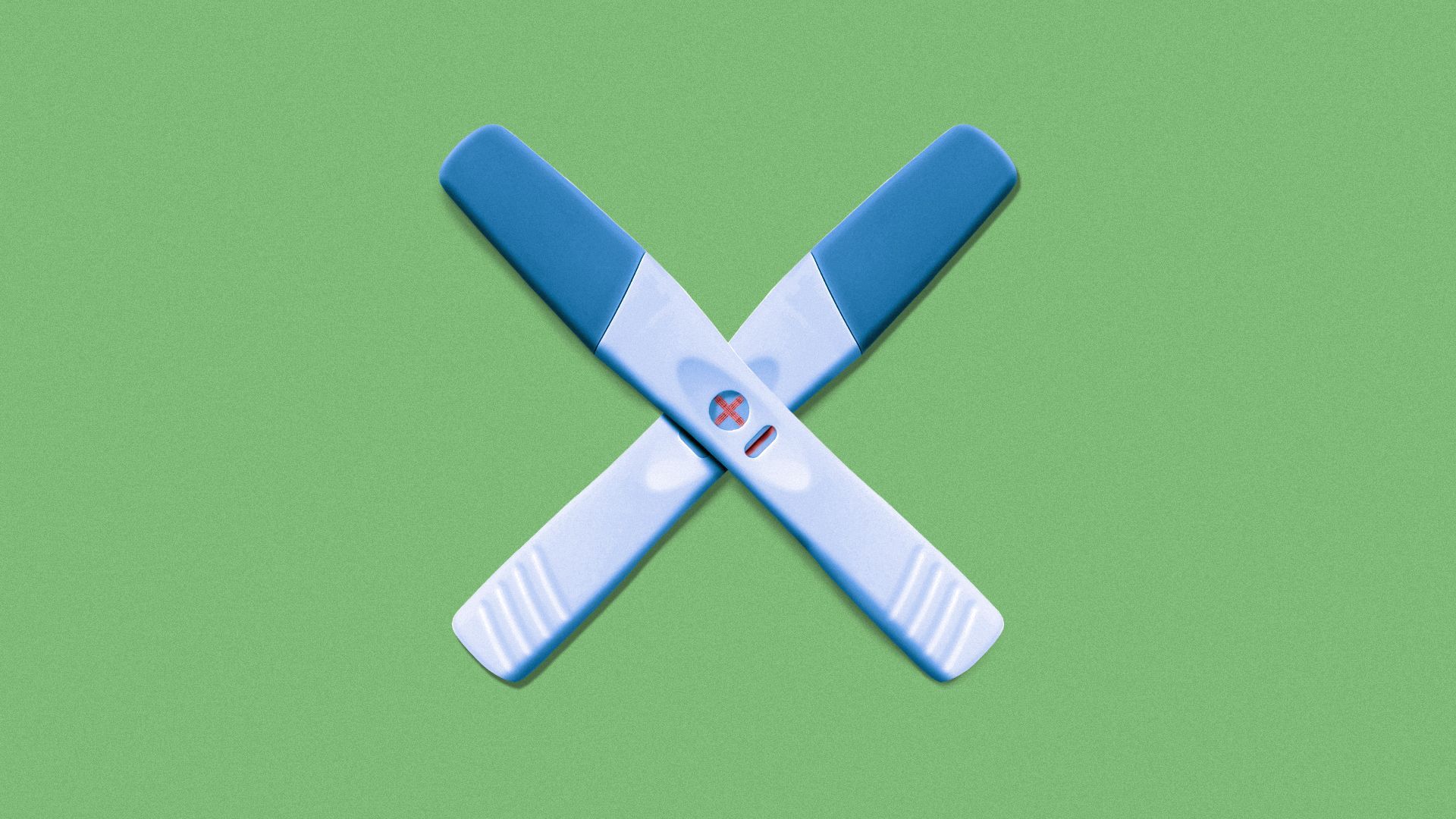Illustration of two pregnancy tests forming an "X".