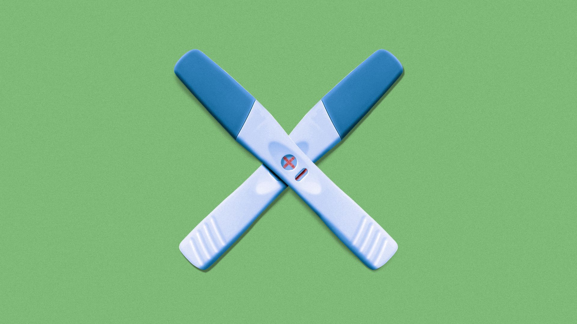 Illustration of two pregnancy tests forming an "X".