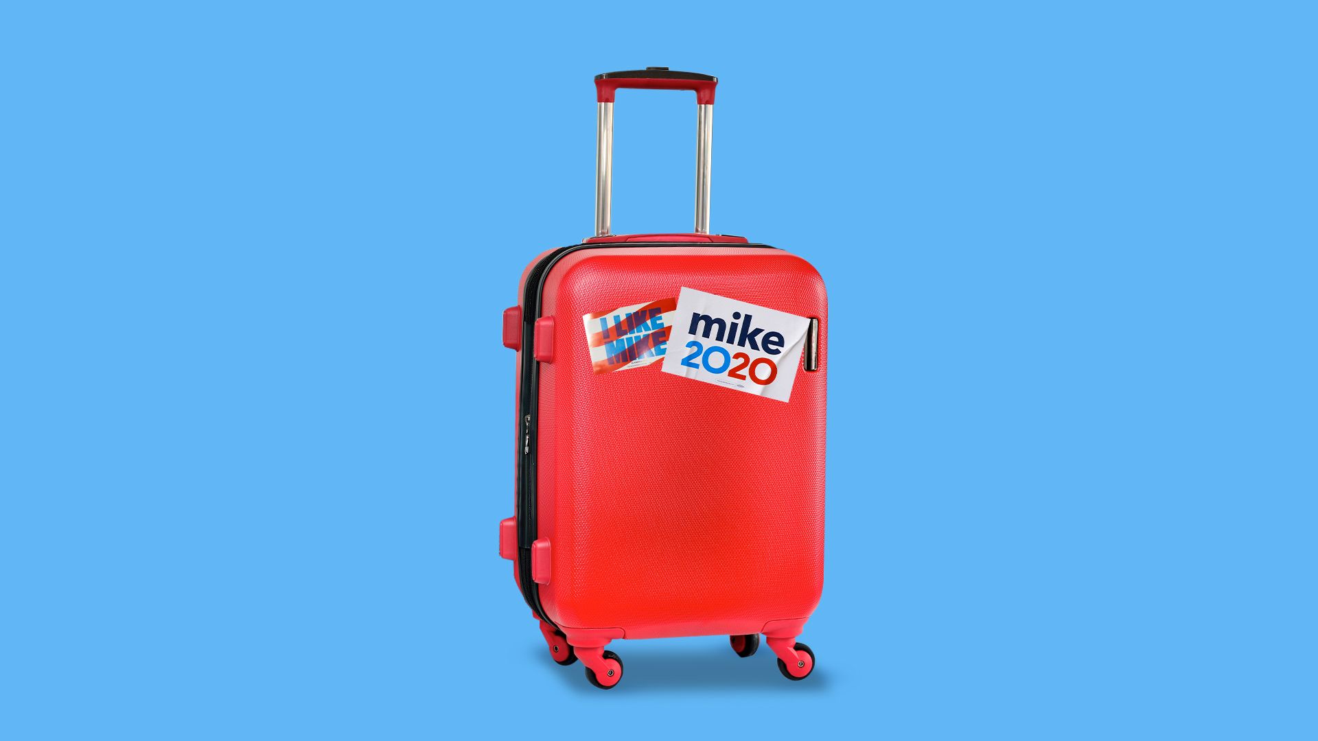 Illustration of a suitcase with a Mike 2020 and I Like Mike sticker on it.