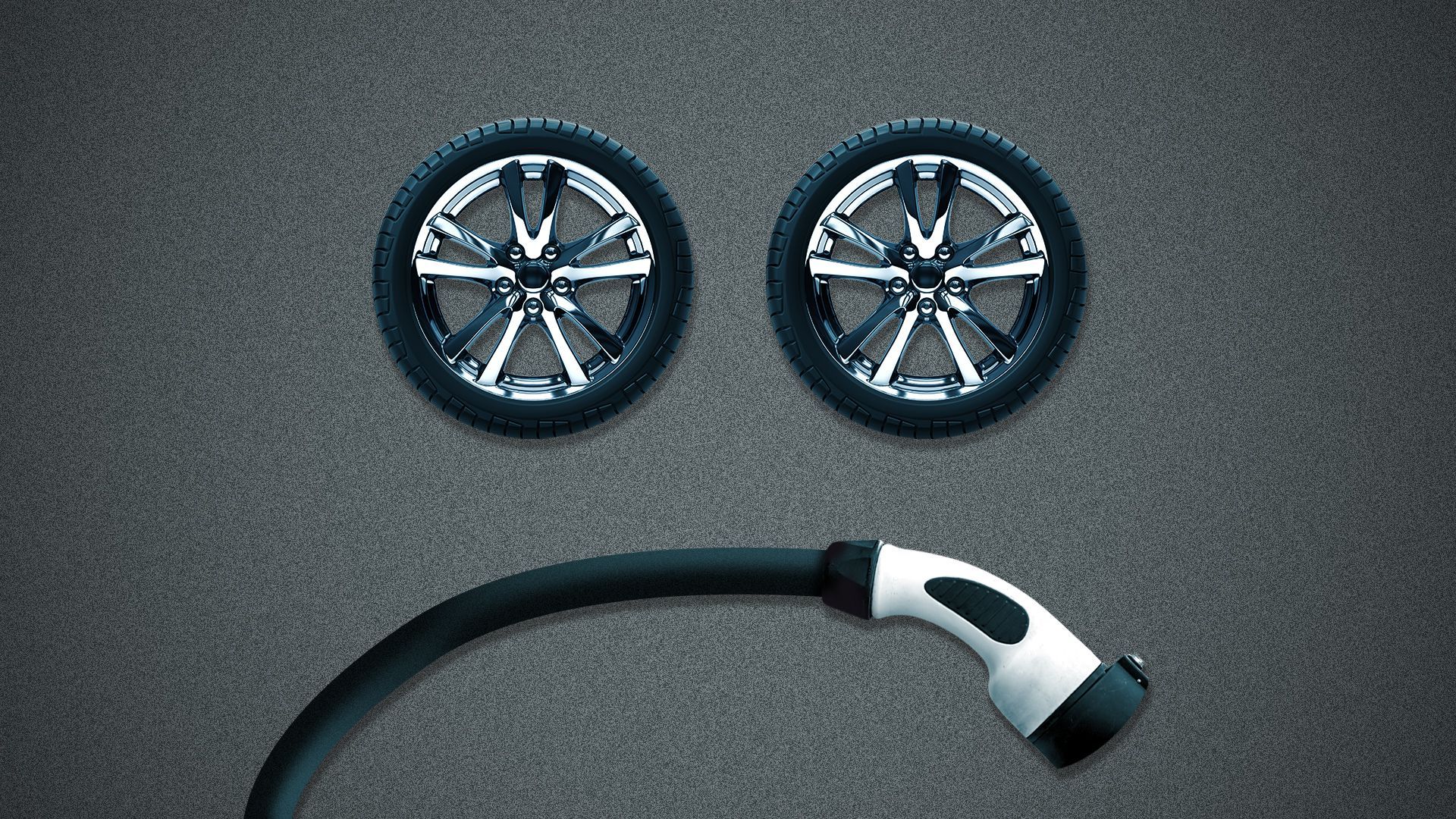 Illustration of a sad face made from an EV plug and two tires.