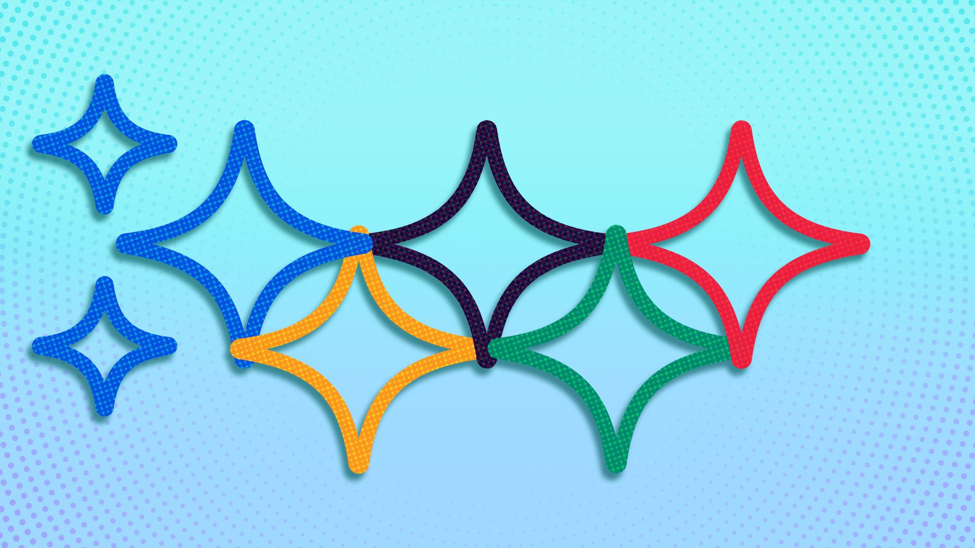 Illustration of the Olympics logo in the form of an AI sparkle symbol