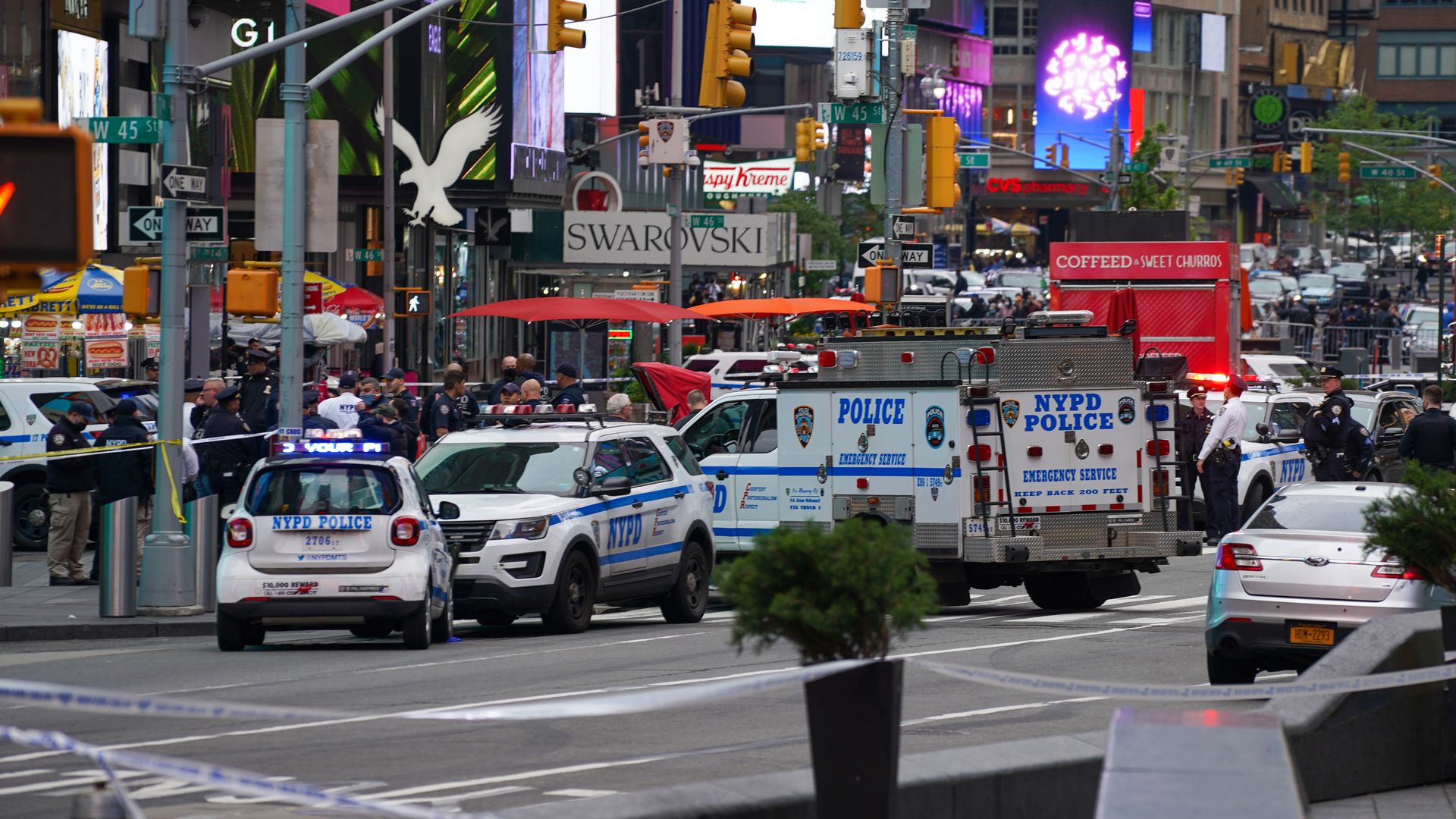 Police officers are seen in Times Square on May 8, 2021 in New York City.