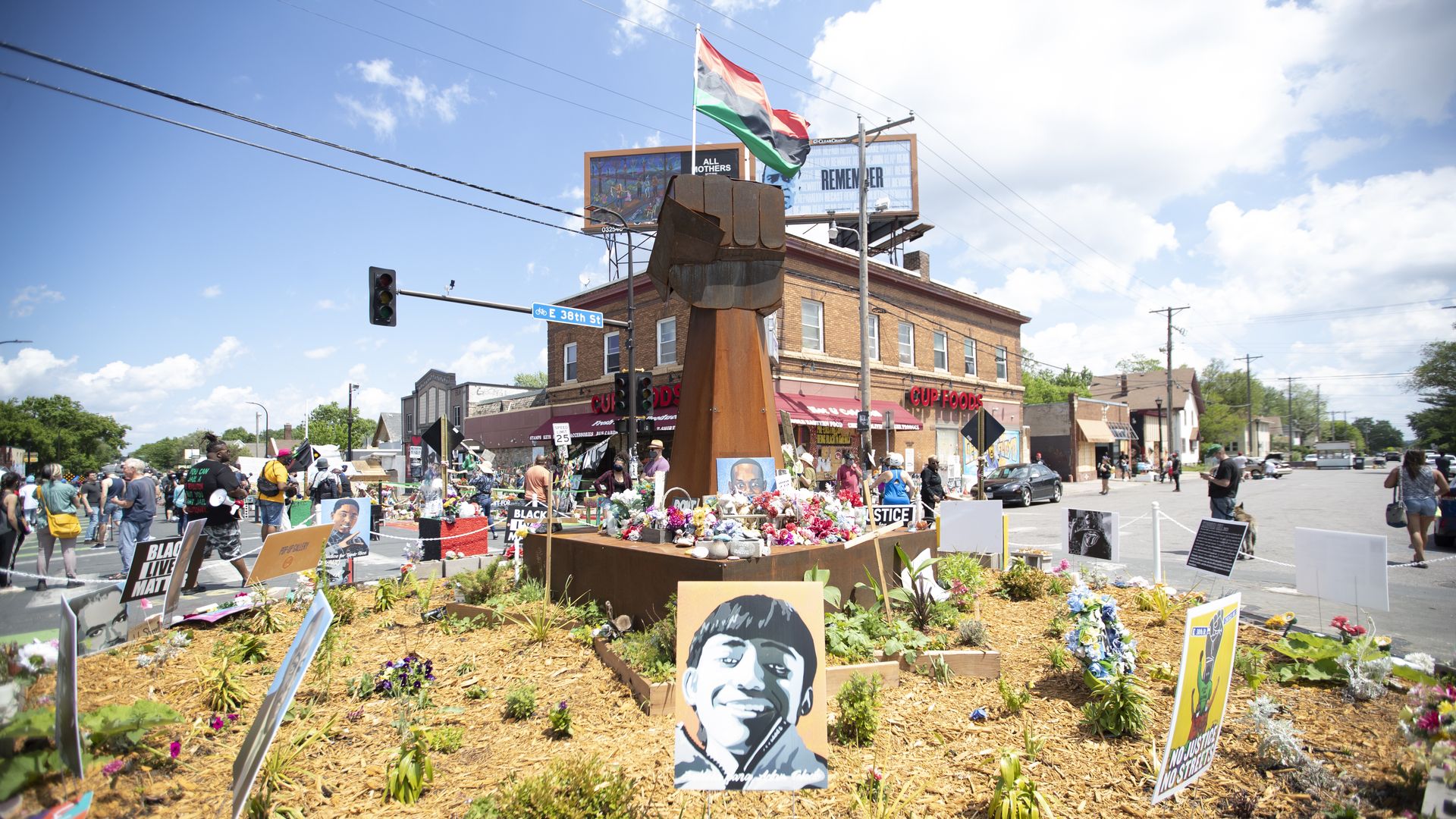 Photo of an art installation at the site of George Floyd's death in honor of the one-year anniversary