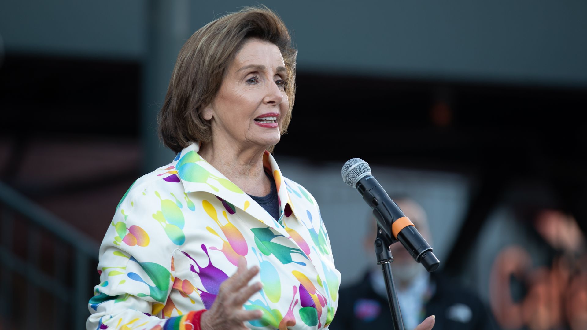 Speaker Of The House Nancy Pelosi (D-CA) speaks at Pride Movie Night with screening of "In The Heights" at Oracle Park on June 11, 2021 in San Francisco, California.