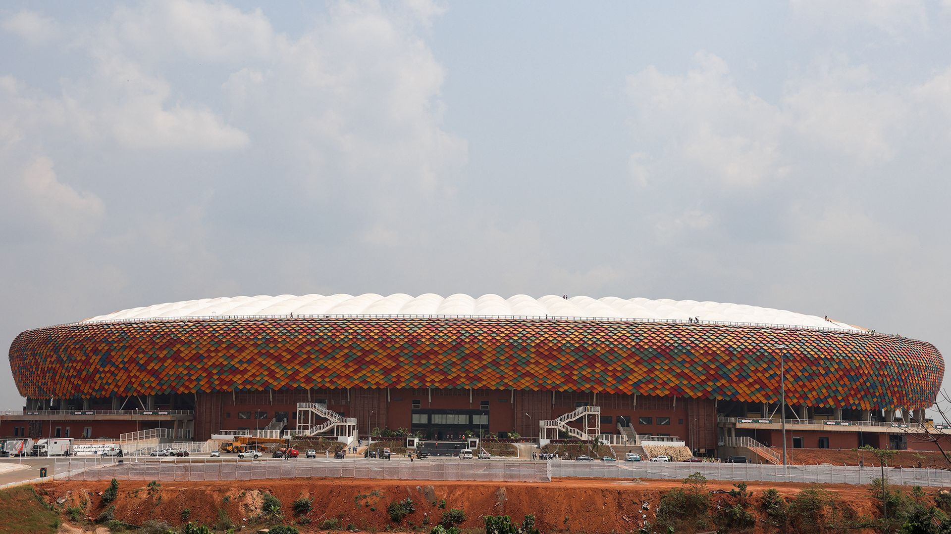 This picture taken on January 7, 2022 shows a general view of the Olembe stadium in Yaounde, two days before the start of The African Cup of Nations (CAN). 