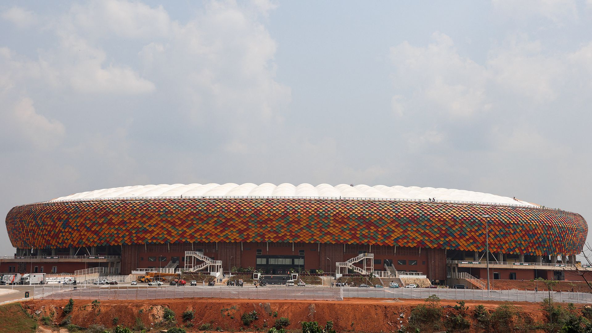This picture taken on January 7, 2022 shows a general view of the Olembe stadium in Yaounde, two days before the start of The African Cup of Nations (CAN).