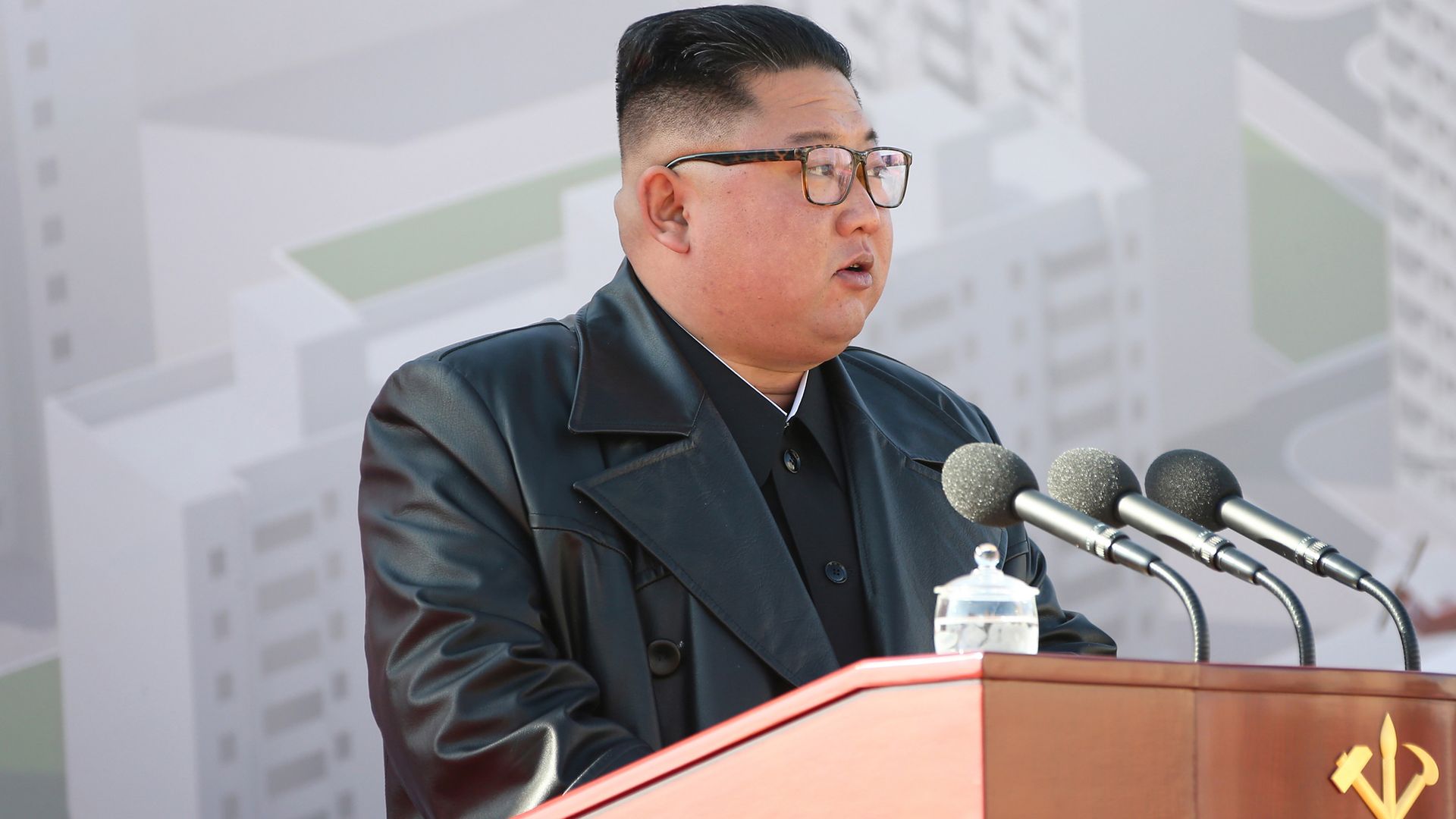 North Korean dictator Kim Jung-un speaking in Pyongyang in March 2020.