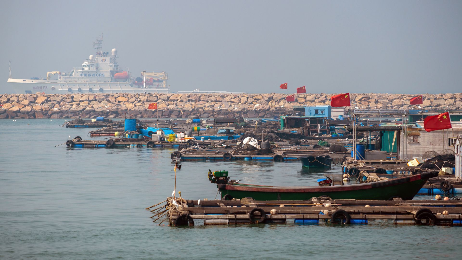 Fishing vessels are seen in the South China Sea.