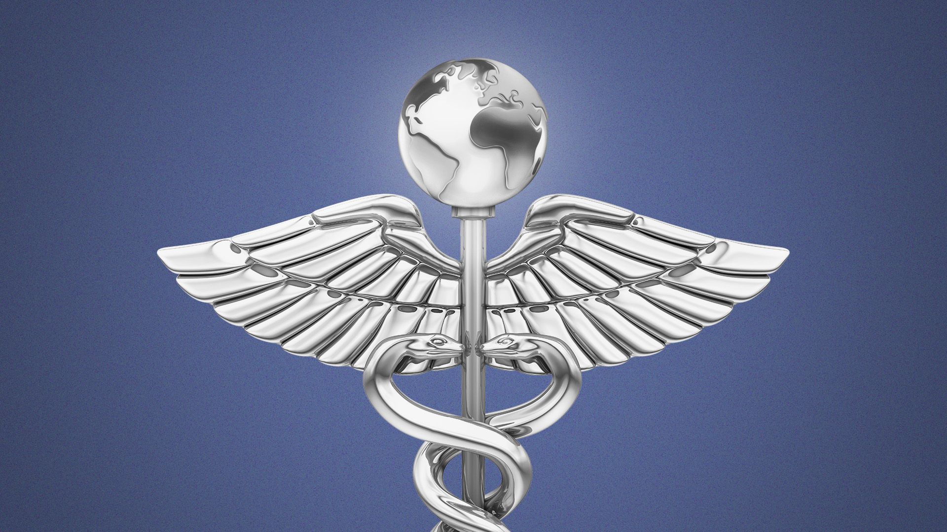 an illustration of a caduceus with a globe on top of it