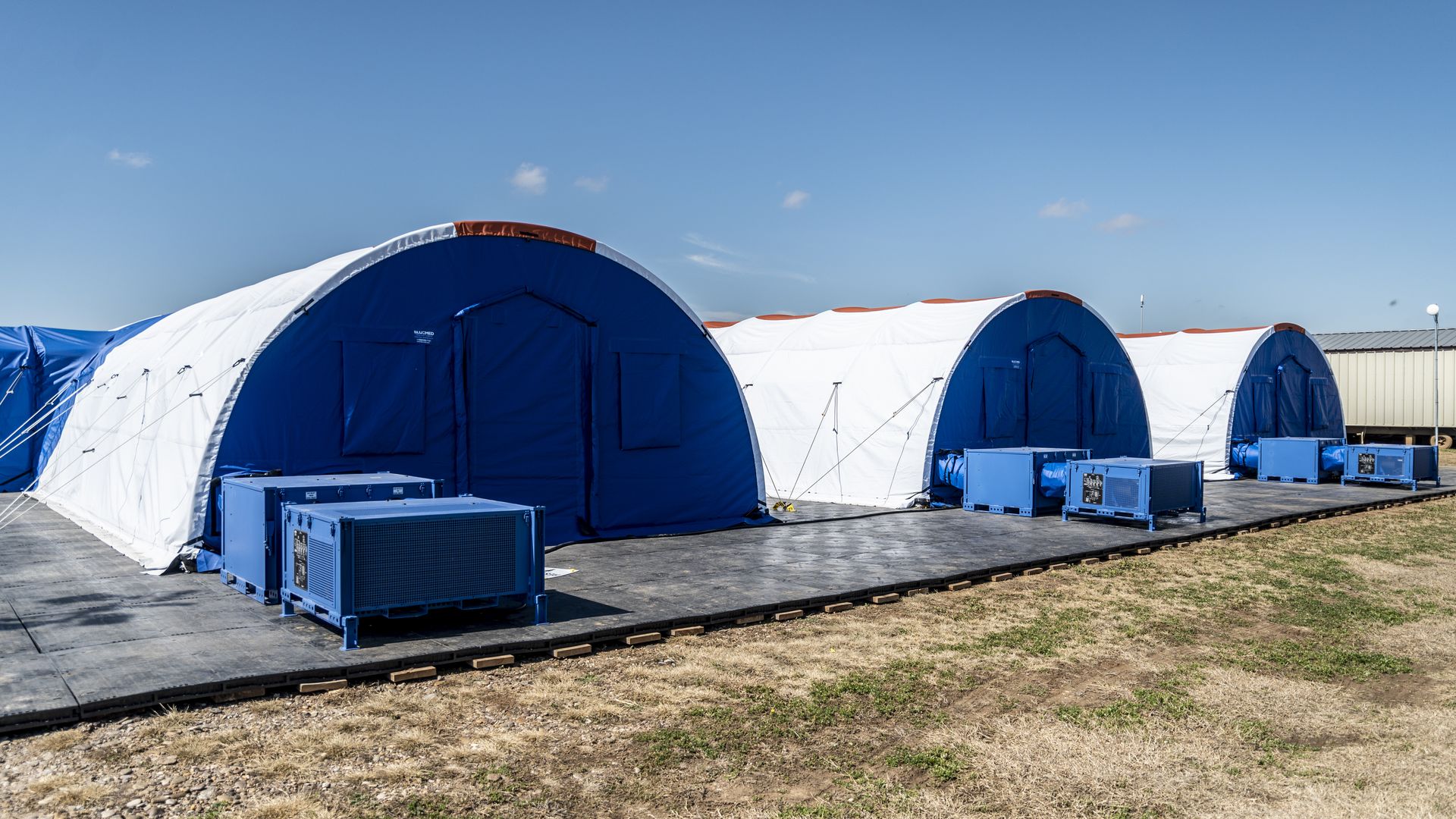 Tents at the Influx Care Facility for unaccompanied children on Feb. 21 in Carrizo Springs, Texas.