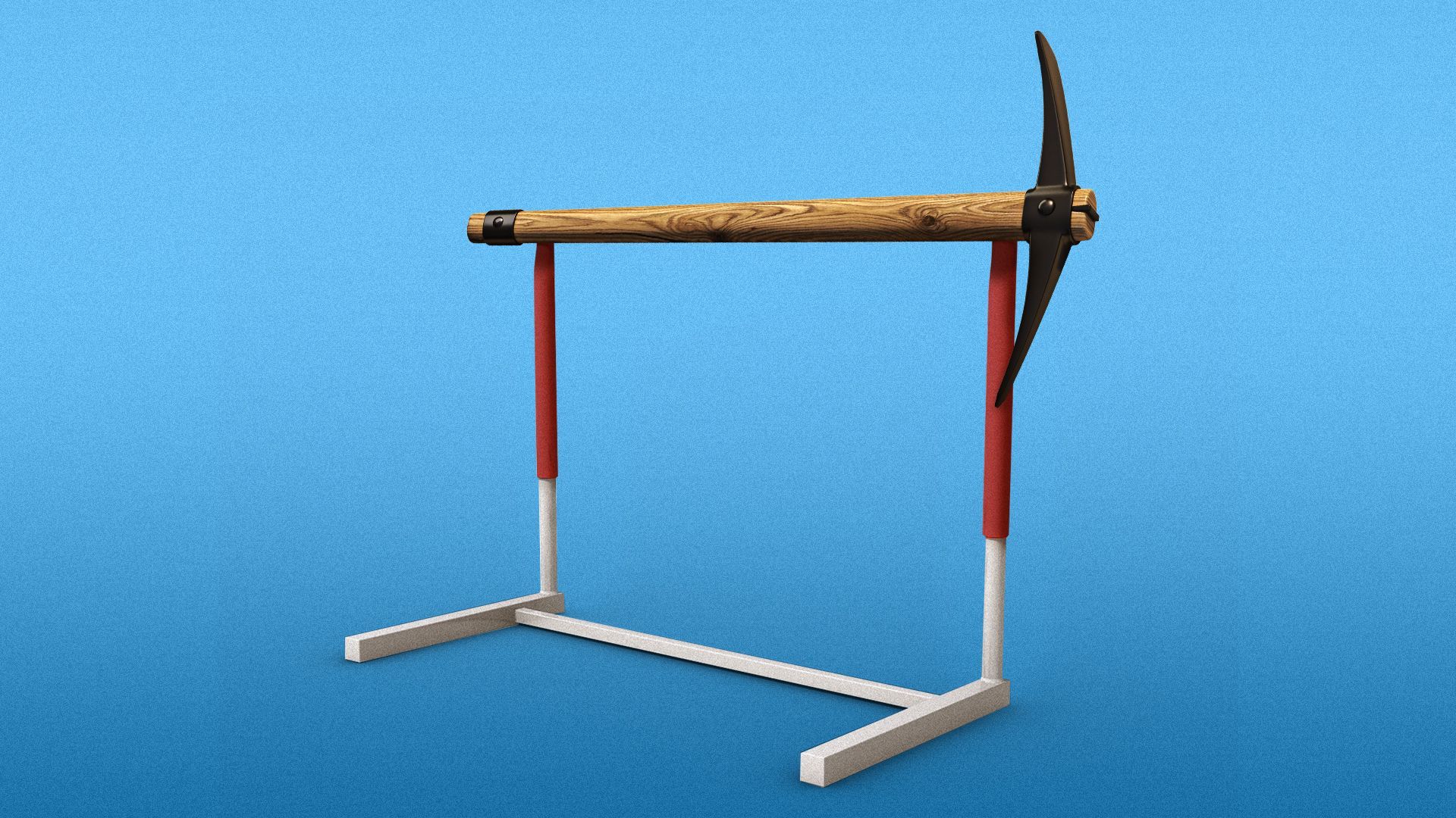 Illustration of a hurdle with a pick axe as the bar.