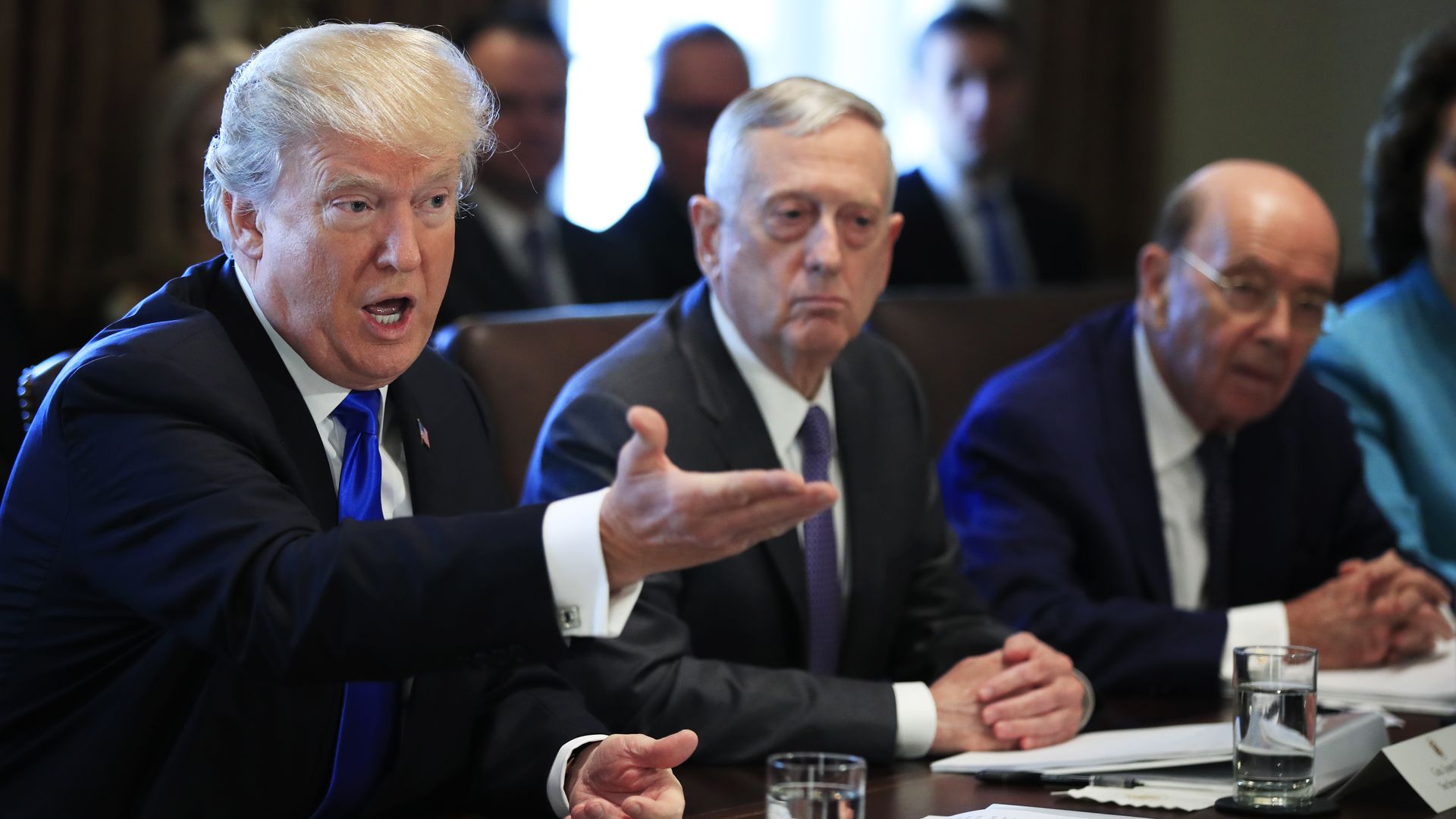 President Donald Trump with Secretary of Defense Jim Mattis and Secretary of Commerce Wilbur Ross.