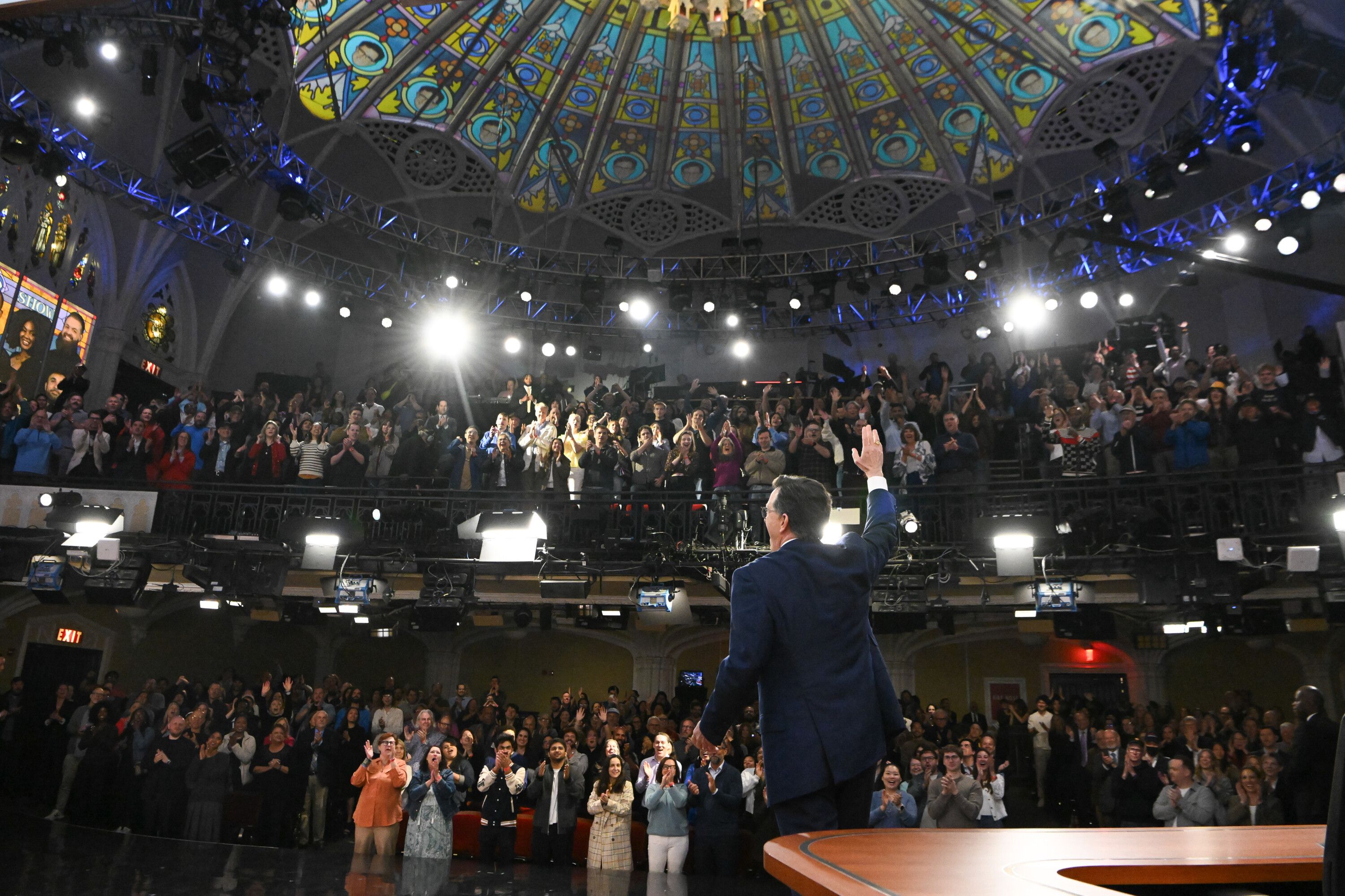 The Late Show with Stephen Colbert during Thursday's May 21, 2026 show. Photo: Scott Kowalchyk ©2026 CBS Broadcasting Inc. All Rights Reserved.