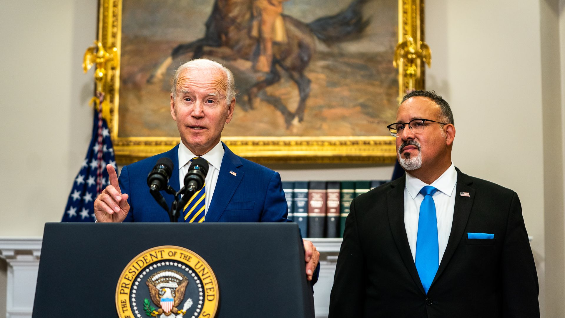President Joe Biden delivers remarks regarding student loan debt forgiveness in the Roosevelt Room of the White House on Wednesday August 24, 2022