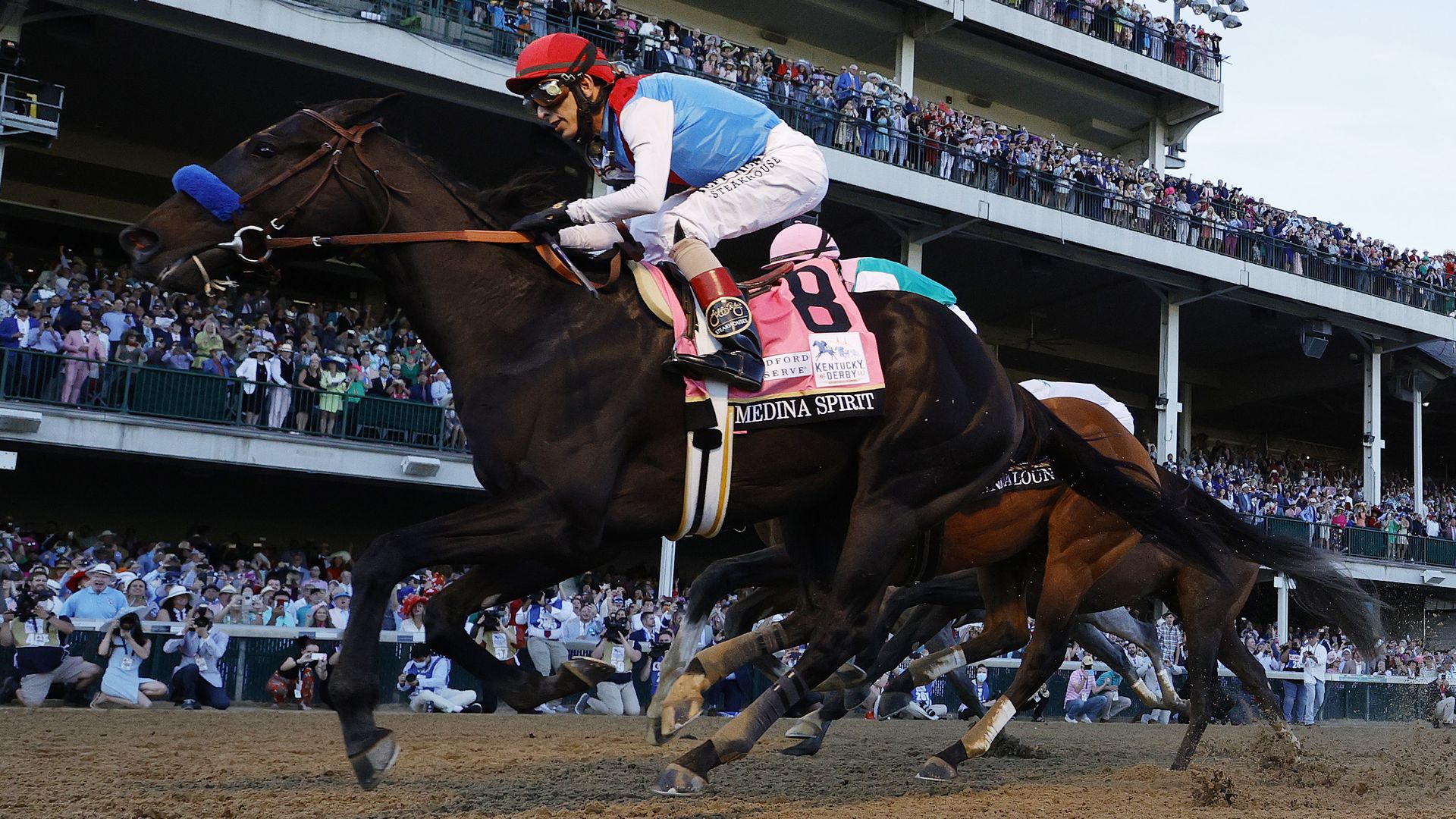 Picture of horse Medina Spirit competing in the Kentucky Derby