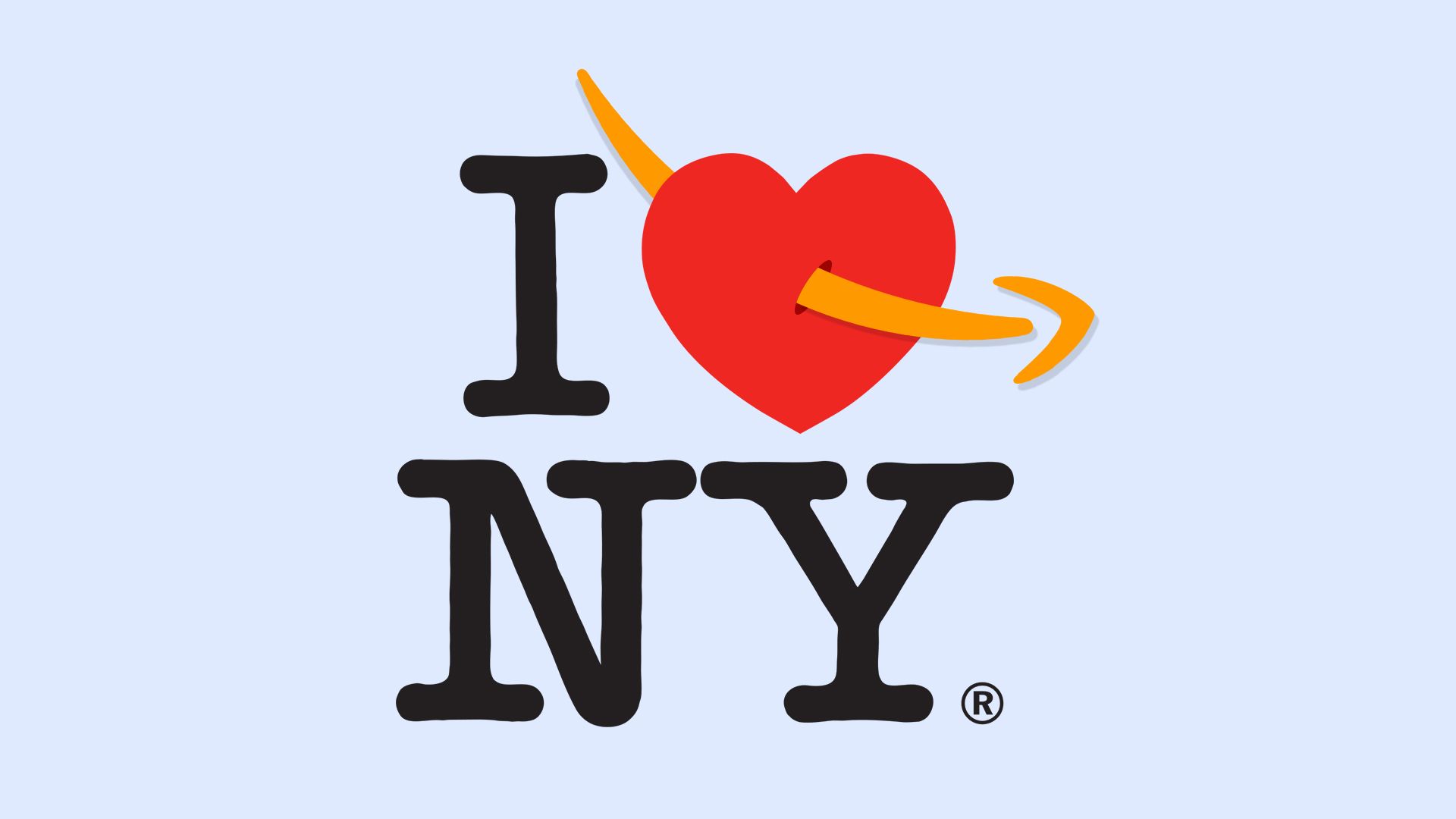 Illustration of I love NY lettering with Amazon arrow piercing the heart