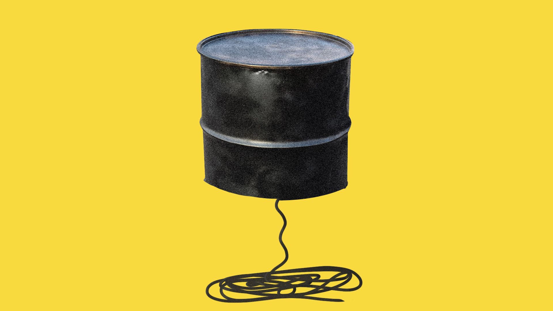 An illustration of an oil barrel unraveling into rope