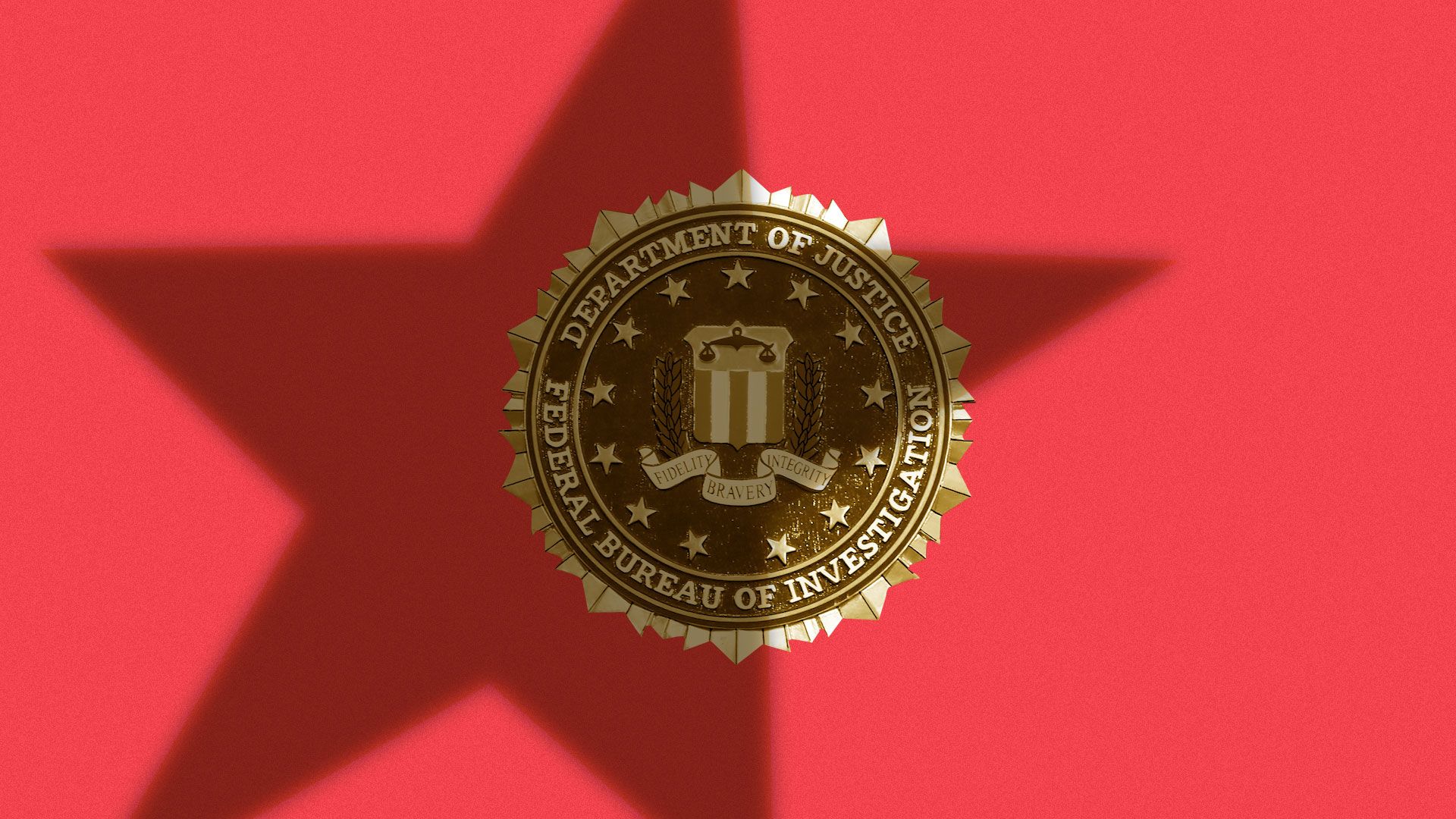 Illustration of F.B.I. seal with a large star shadow over it.