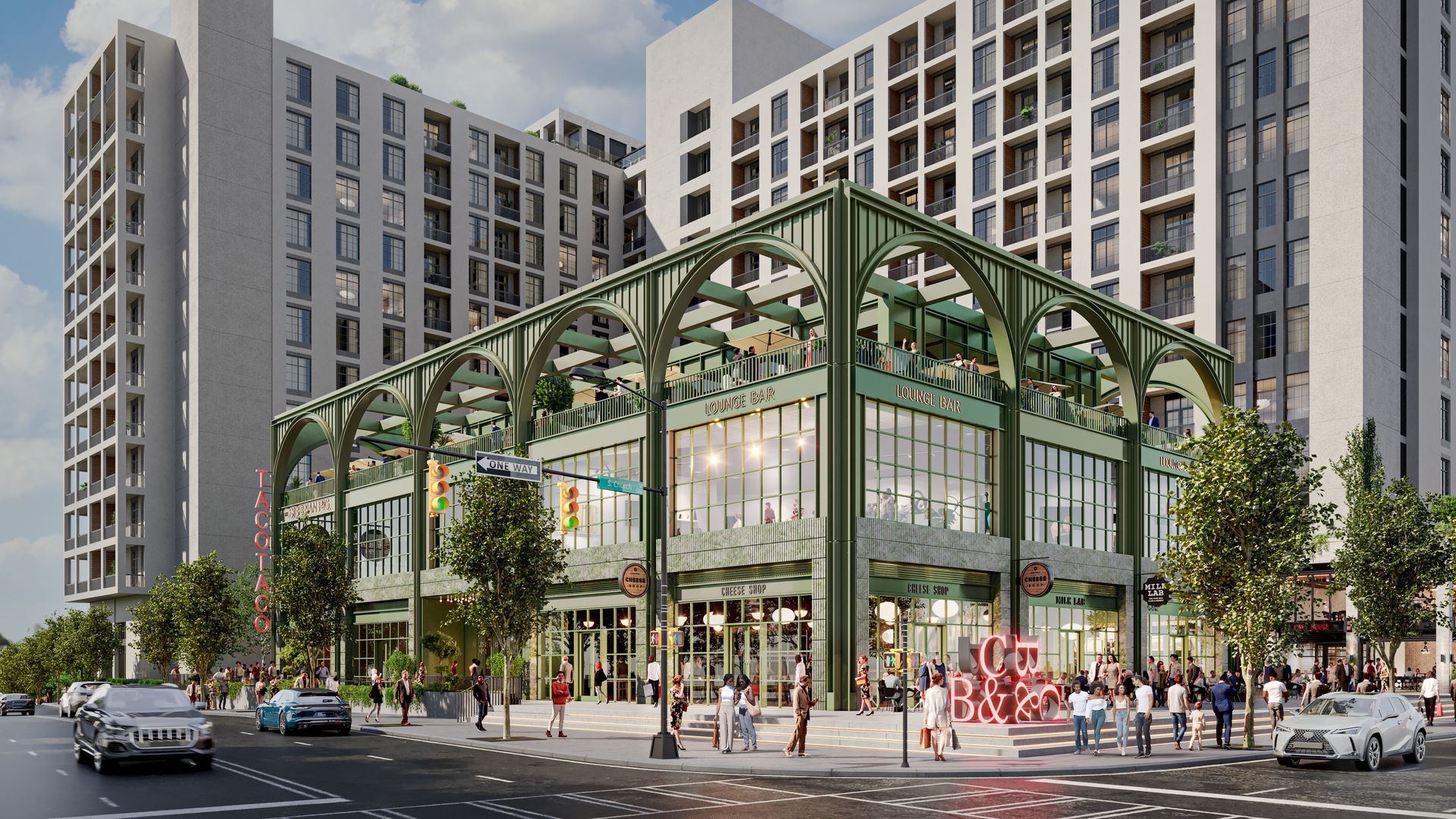Rendering of a green retail building