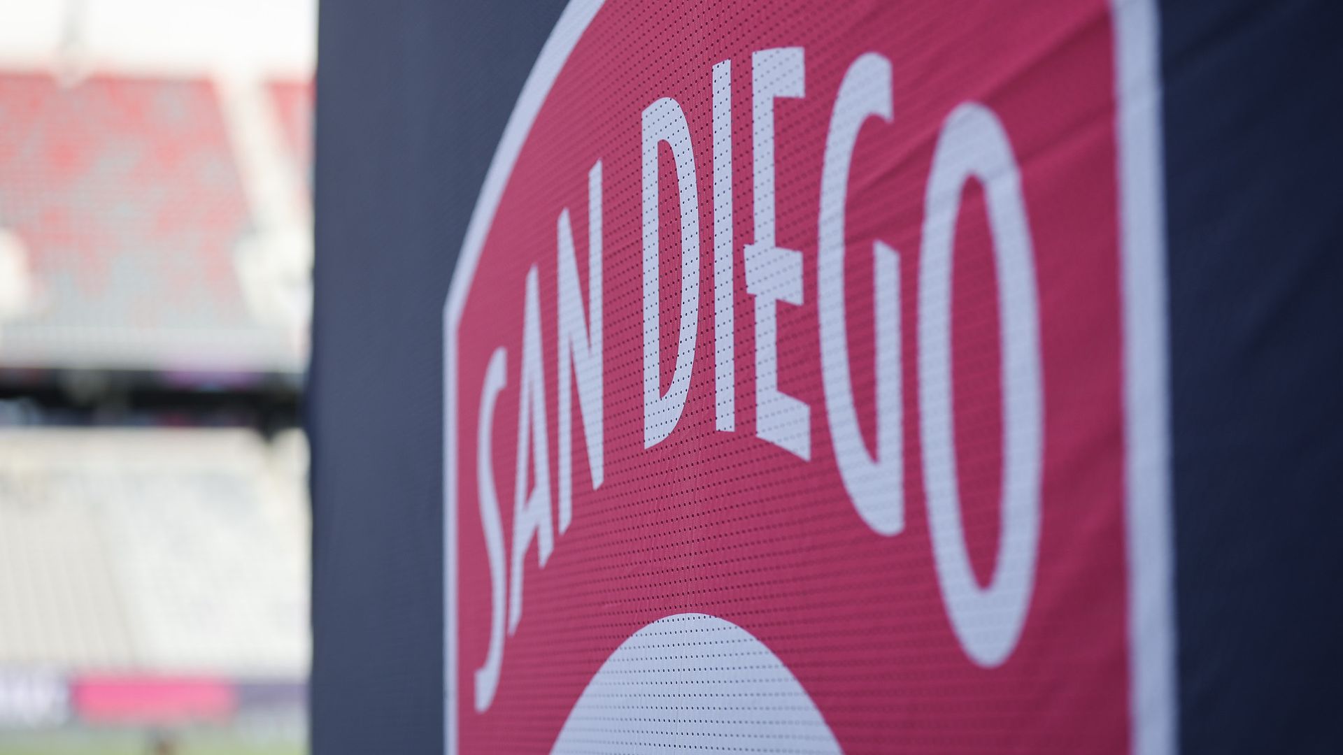 A close up of a San Diego Wave logo at the stadium.