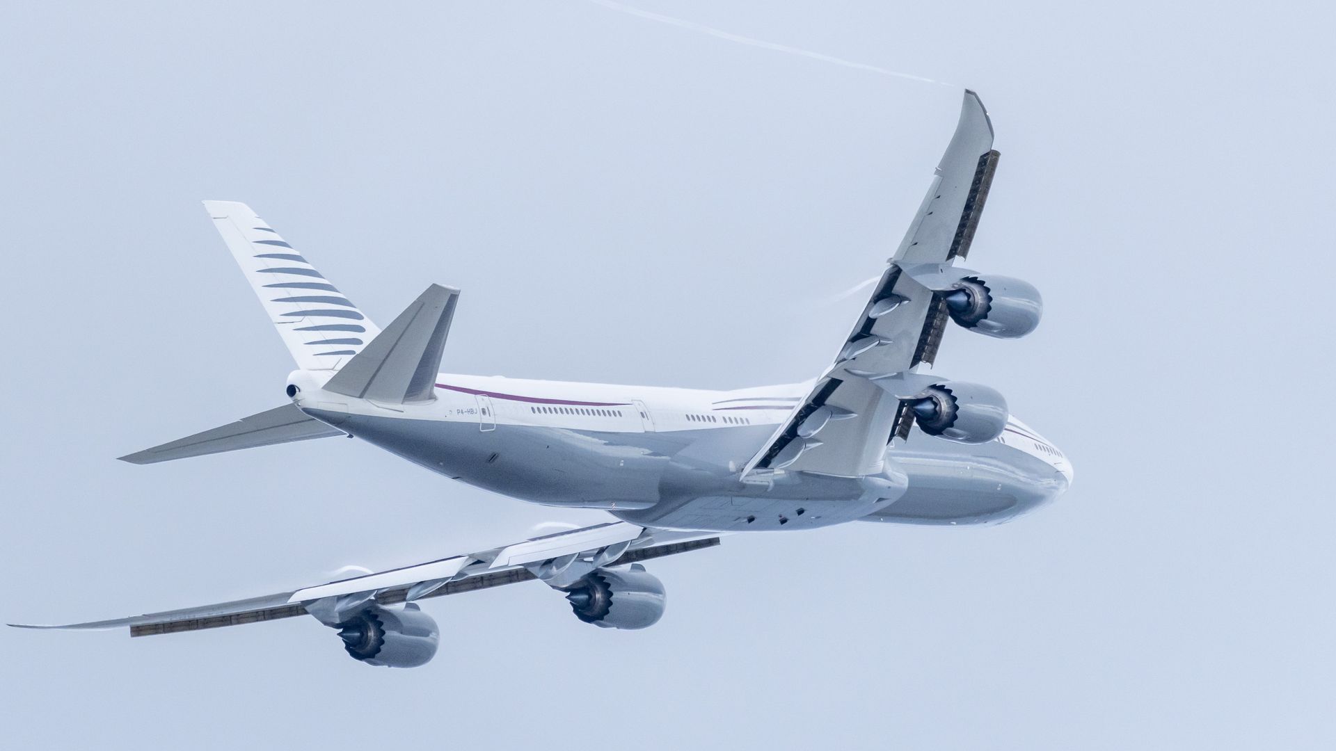 A 13-year-old private Boeing aircraft that President Donald Trump toured on Saturday to check out new hardware and technology features and highlight the aircraft maker's delay in delivering updated versions of the Air Force One presidential aircraft, takes off from Palm Beach International Airport, 