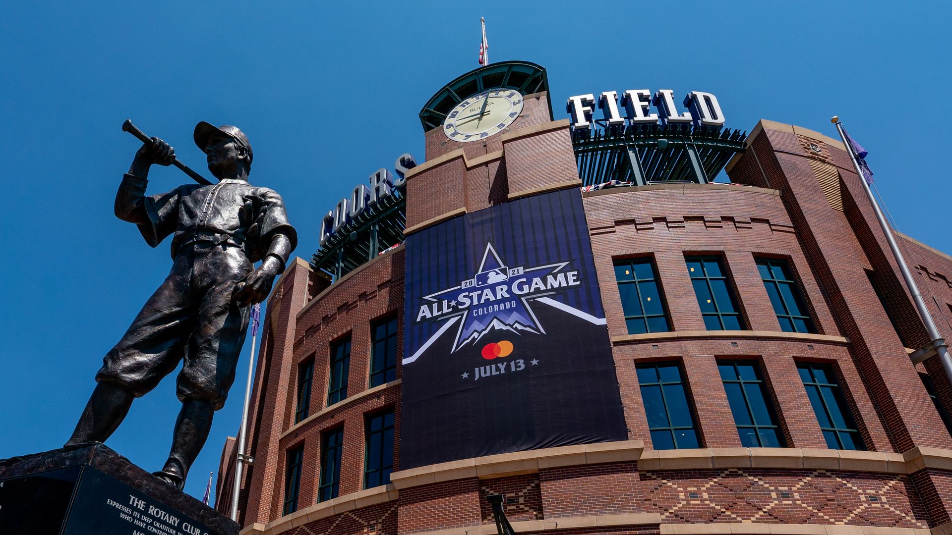 The 2021 MLB All-Star Game logo is displayed at Coors Field
