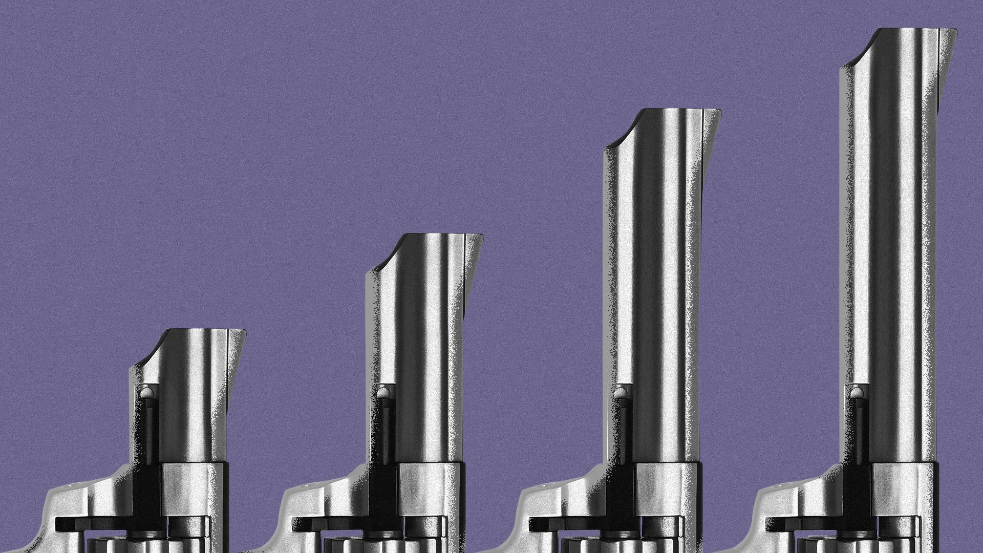 Illustration of gun barrels getting longer forming an upward trending bar chart. 