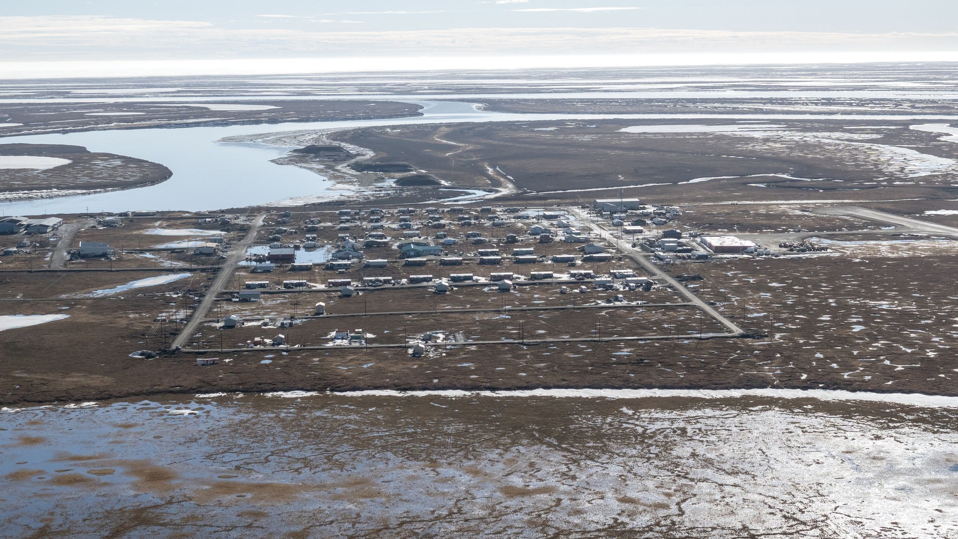 Aerial view of Nuiqsut, AK on May 28, 2019. 