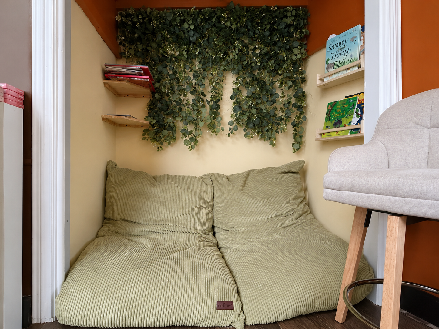 A cozy reading nook for book lovers to linger in.