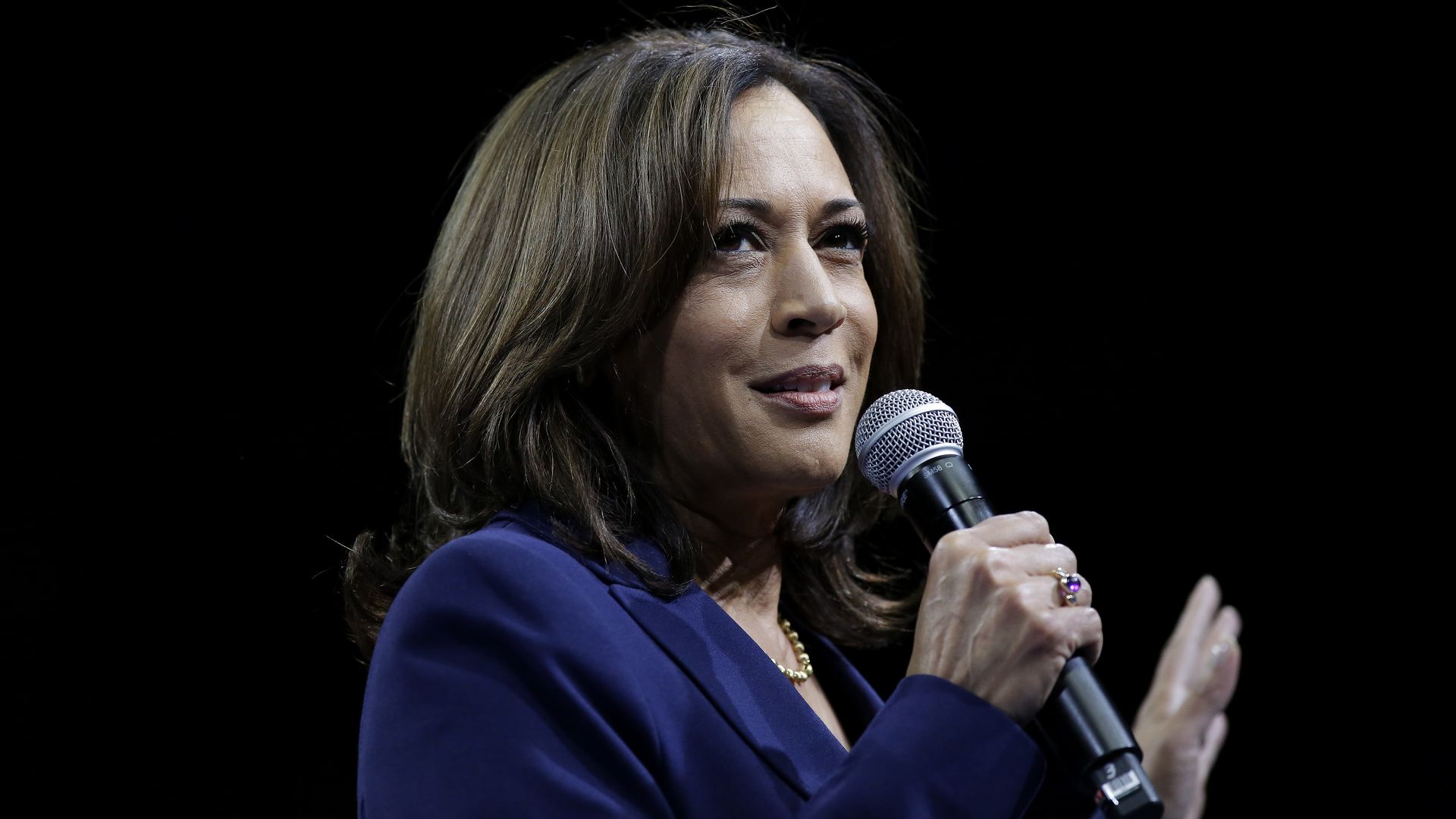 Presidential candidate Kamala Harris speaks during The Iowa Democratic Party Liberty & Justice Celebration on November 1, 2019 in Des Moines, Iowa.