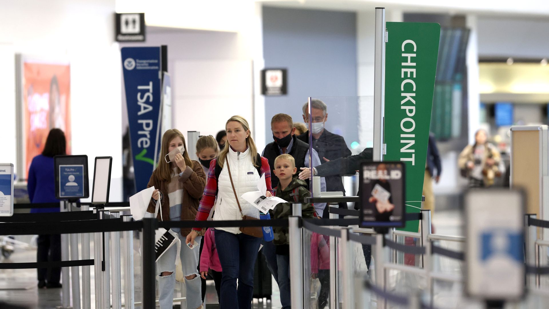 People entering security line at SFO 
