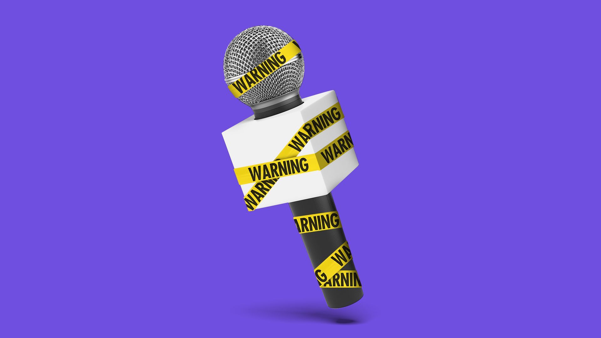 Illustration of a microphone wrapped up in warning tape. 