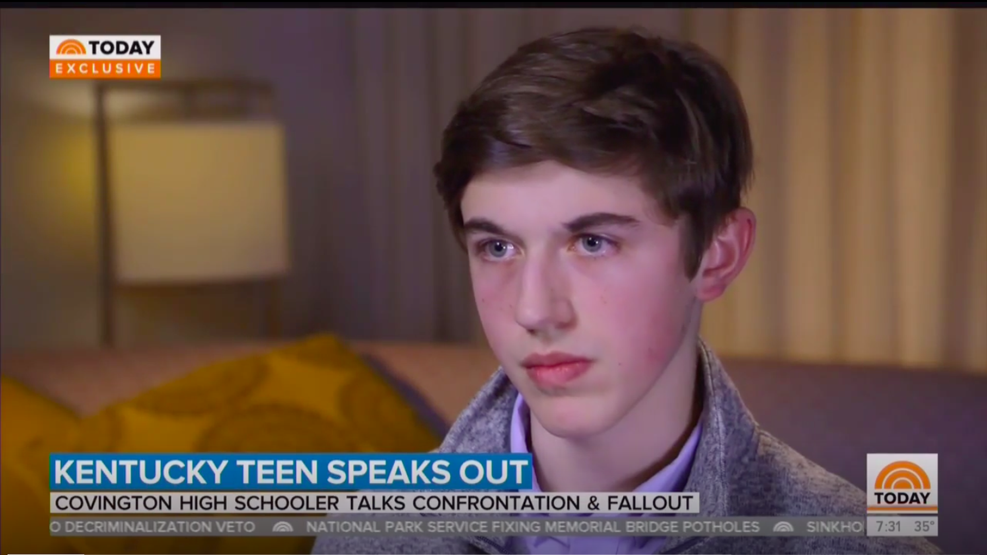 Covington Catholic student Nick Sandmann during an interview on NBC's "Today." 