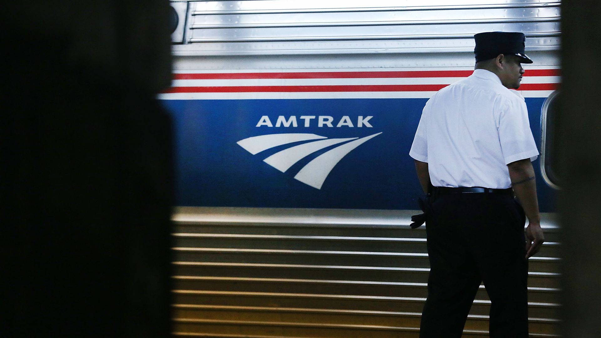 An Amtrak train conductor.
