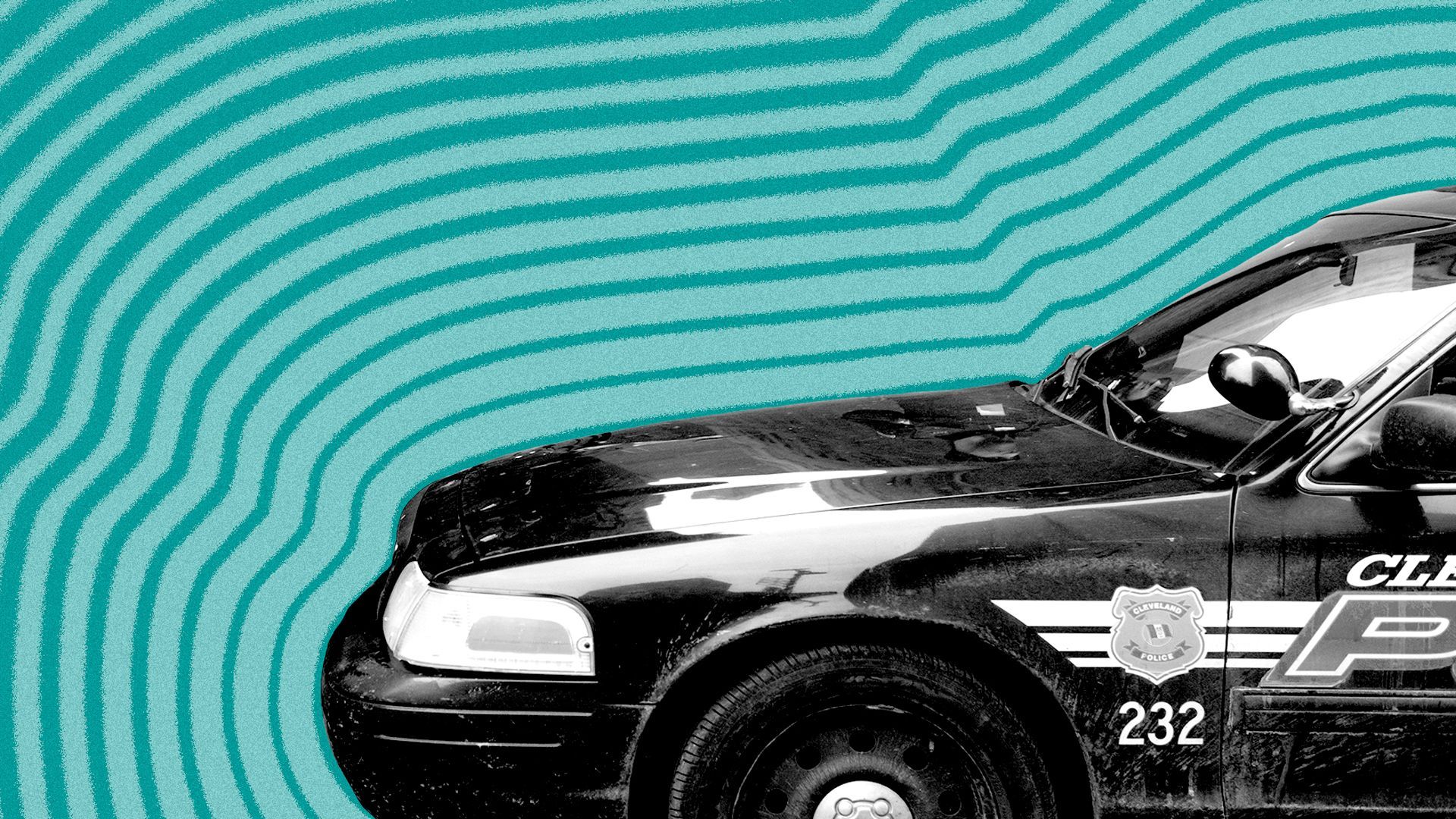 Photo illustration of a Cleveland Police cruiser with lines radiating from it.